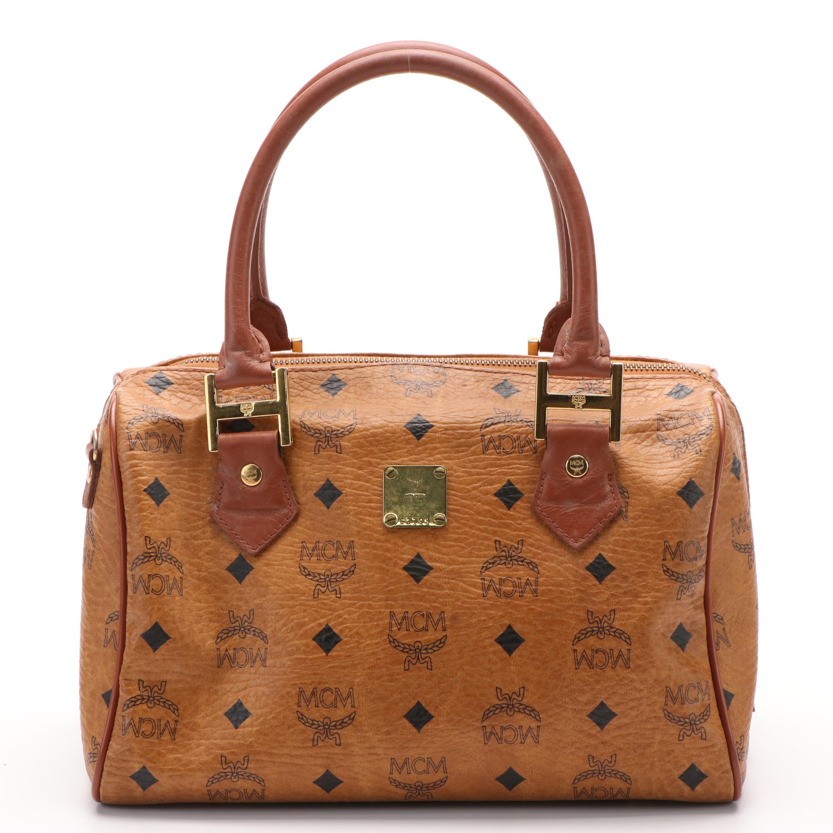 MCM Boston Bag in Cognac Visetos Canvas and Leather