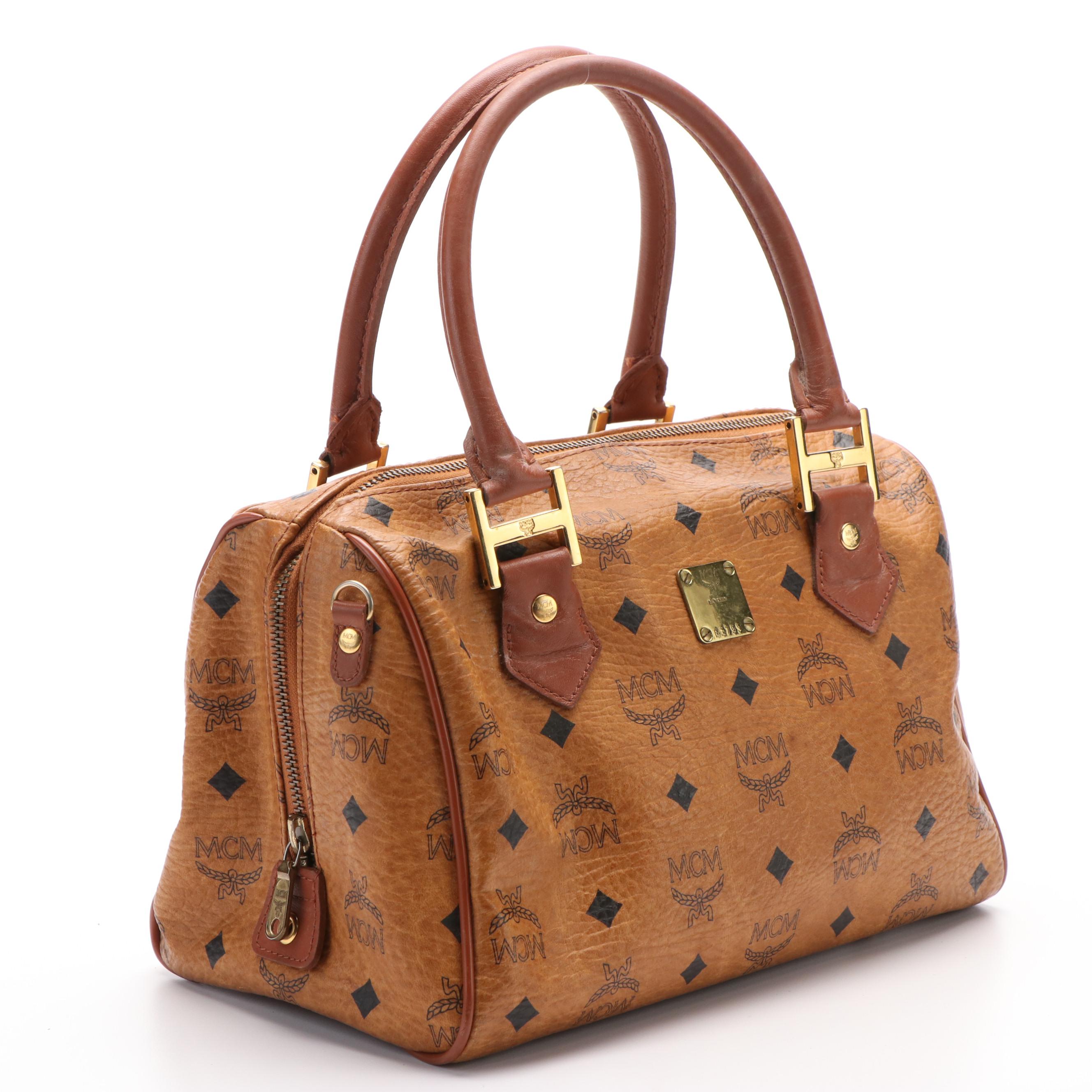 MCM Boston Bag in Cognac Visetos Canvas and Leather