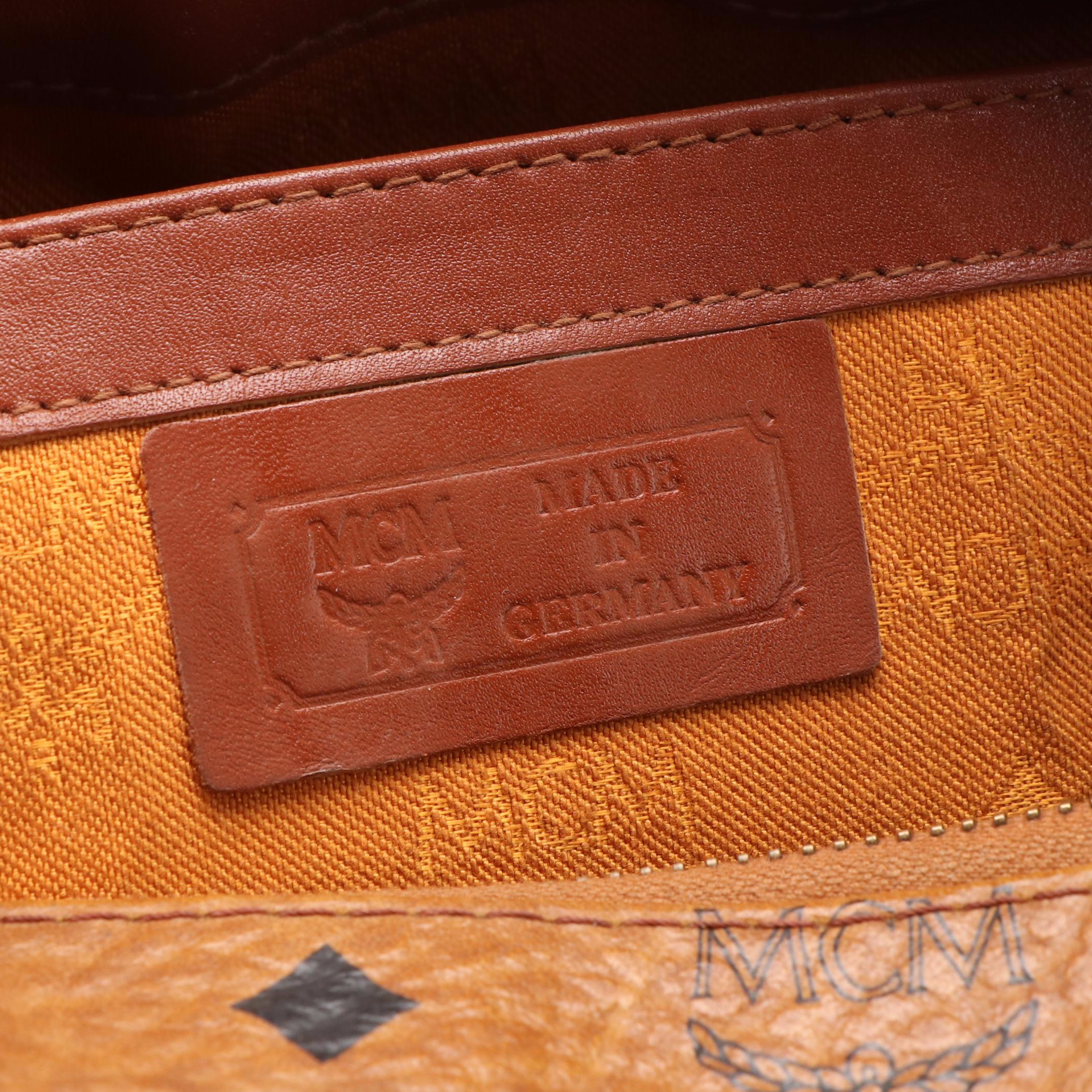 MCM Boston Bag in Cognac Visetos Canvas and Leather