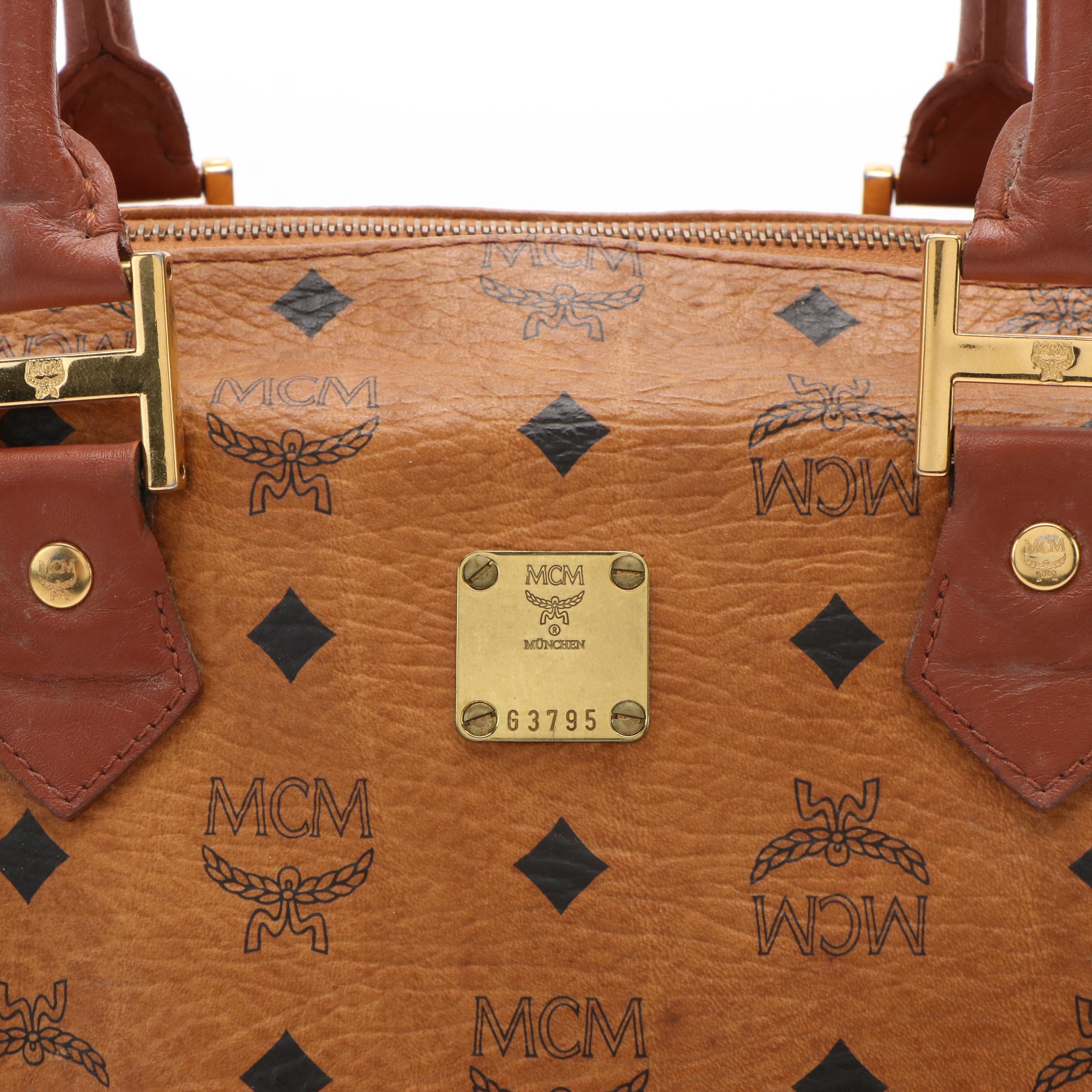 MCM Boston Bag in Cognac Visetos Canvas and Leather