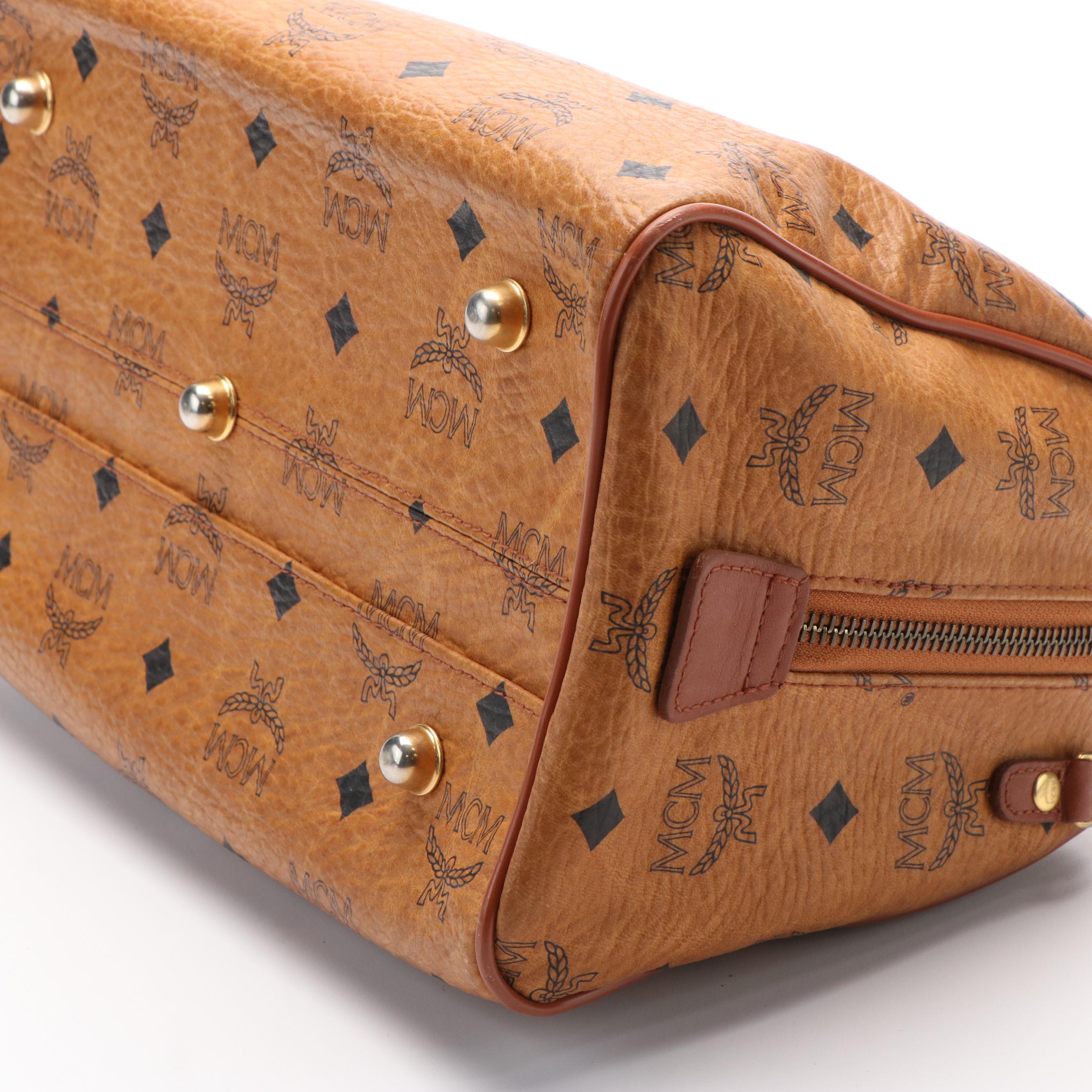 MCM Boston Bag in Cognac Visetos Canvas and Leather