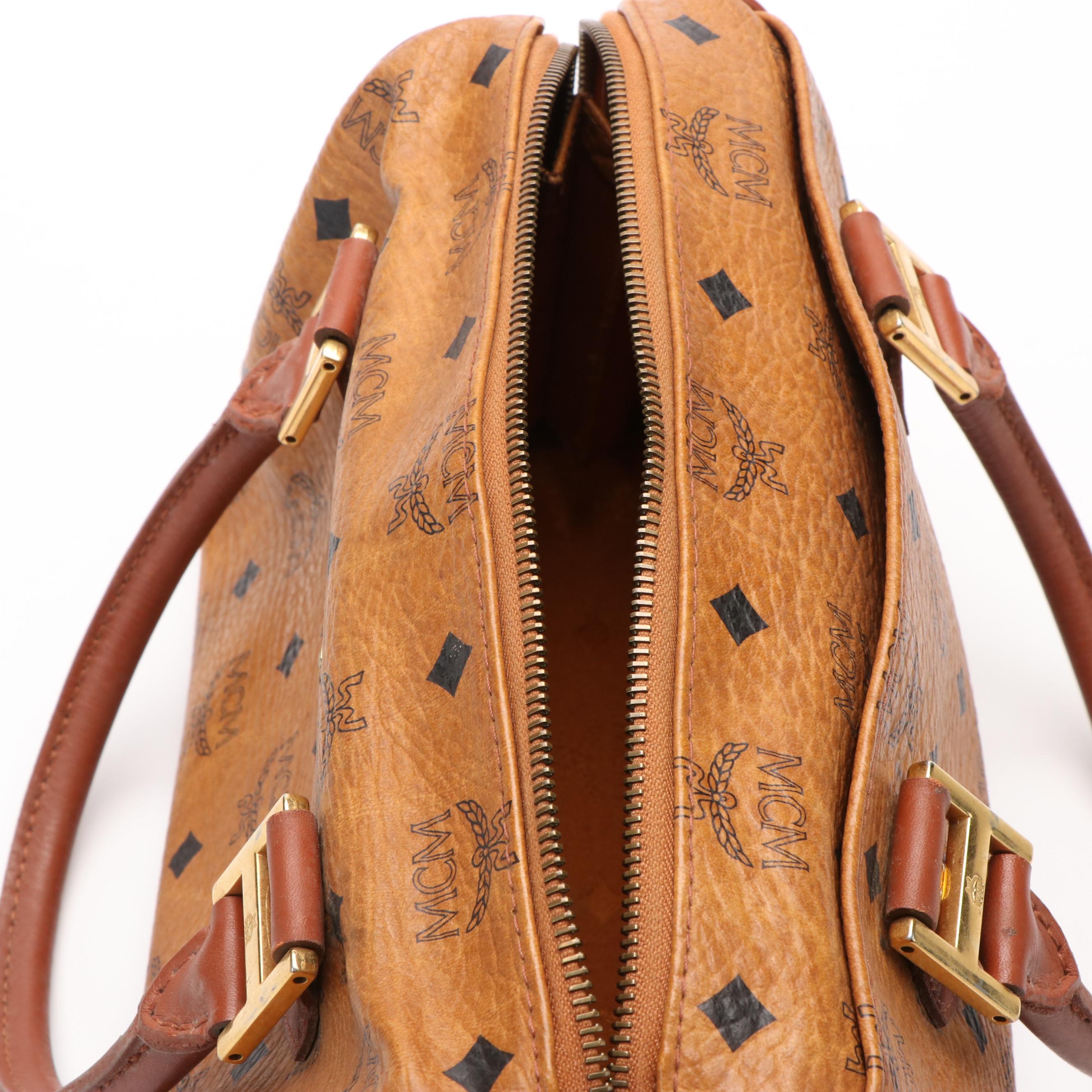 MCM Boston Bag in Cognac Visetos Canvas and Leather