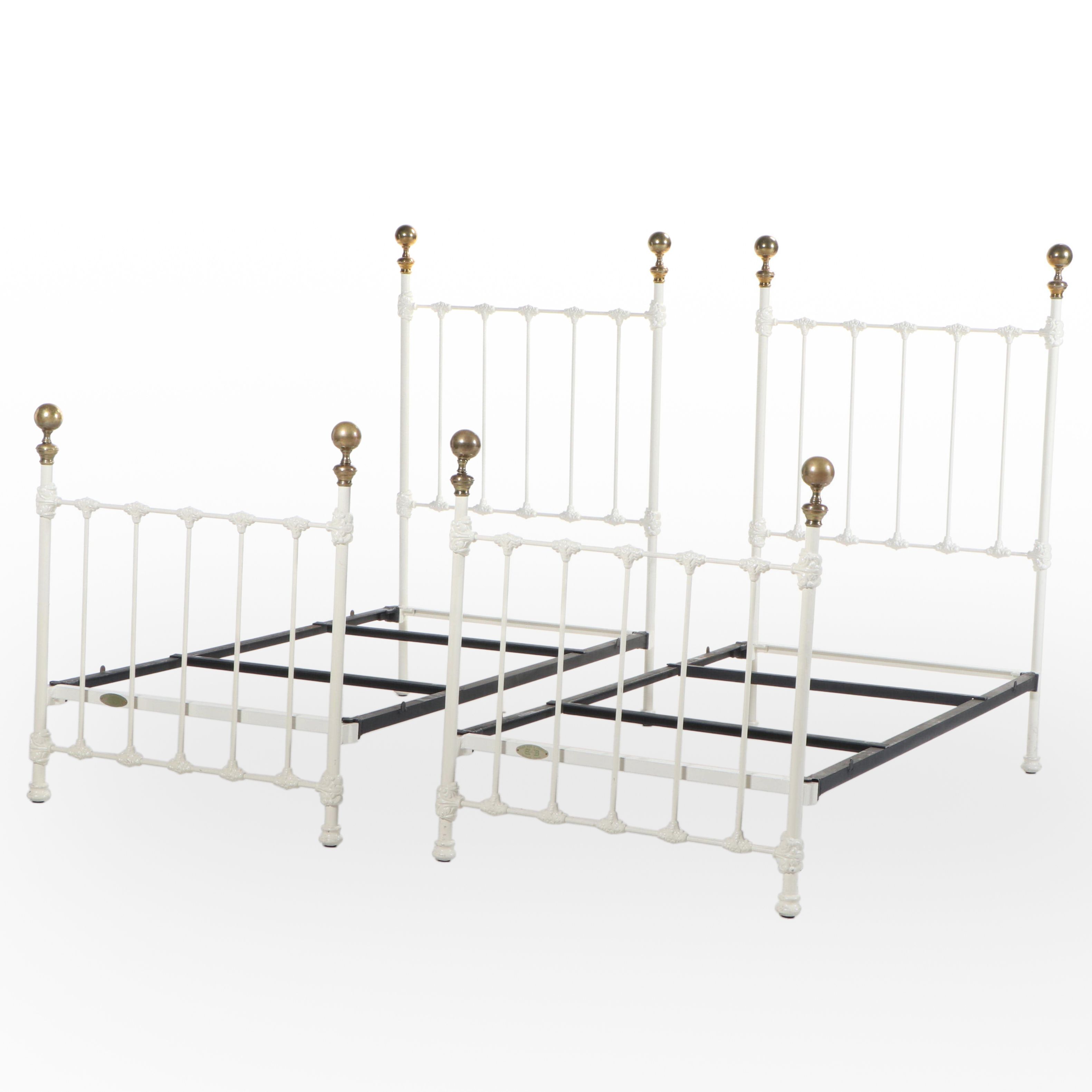 Pair of Brass Beds of Virginia Powder-Coated Iron and Brass Twin Size Bed Frames