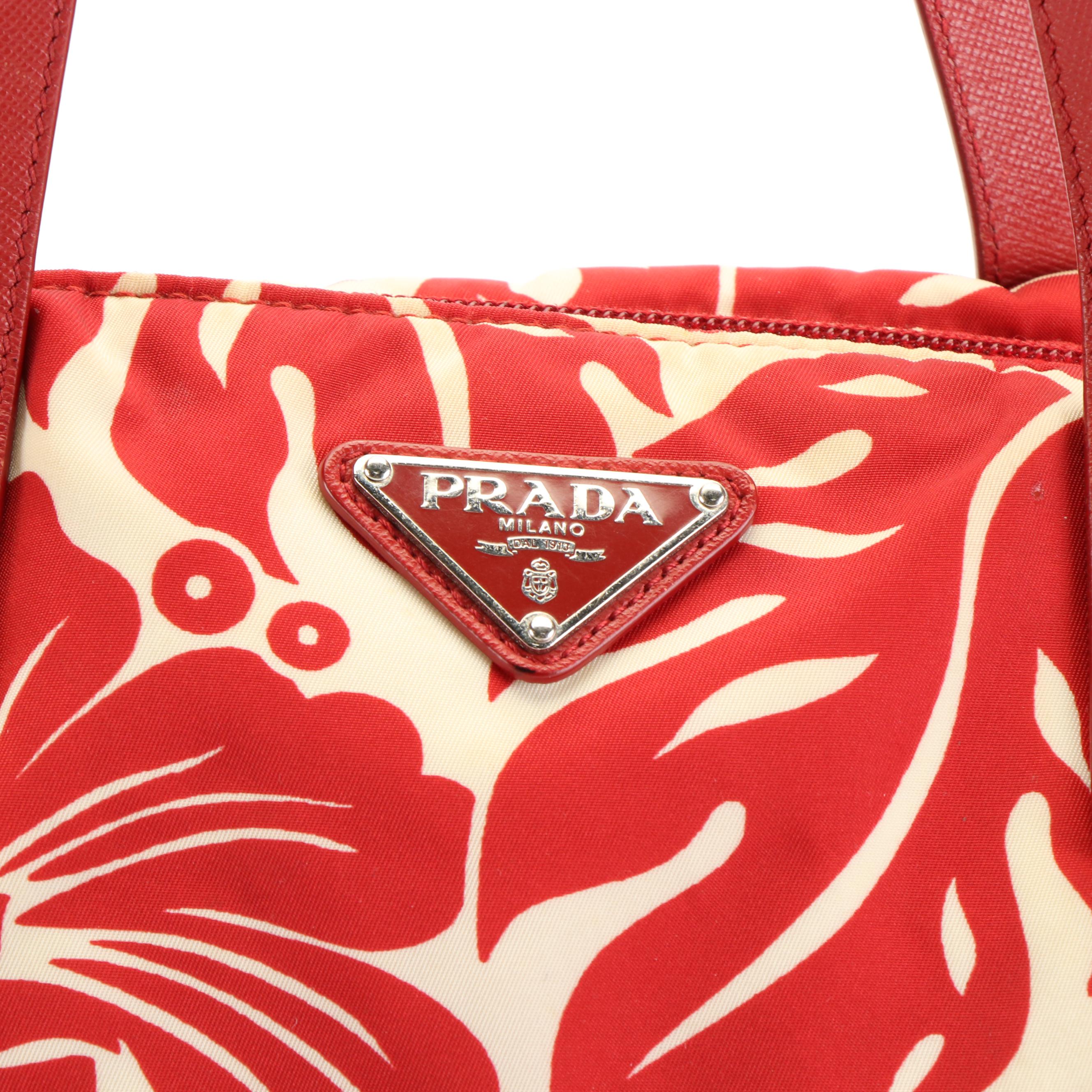 Prada Saffiano-Trimmed Canapa Floral Tote bag