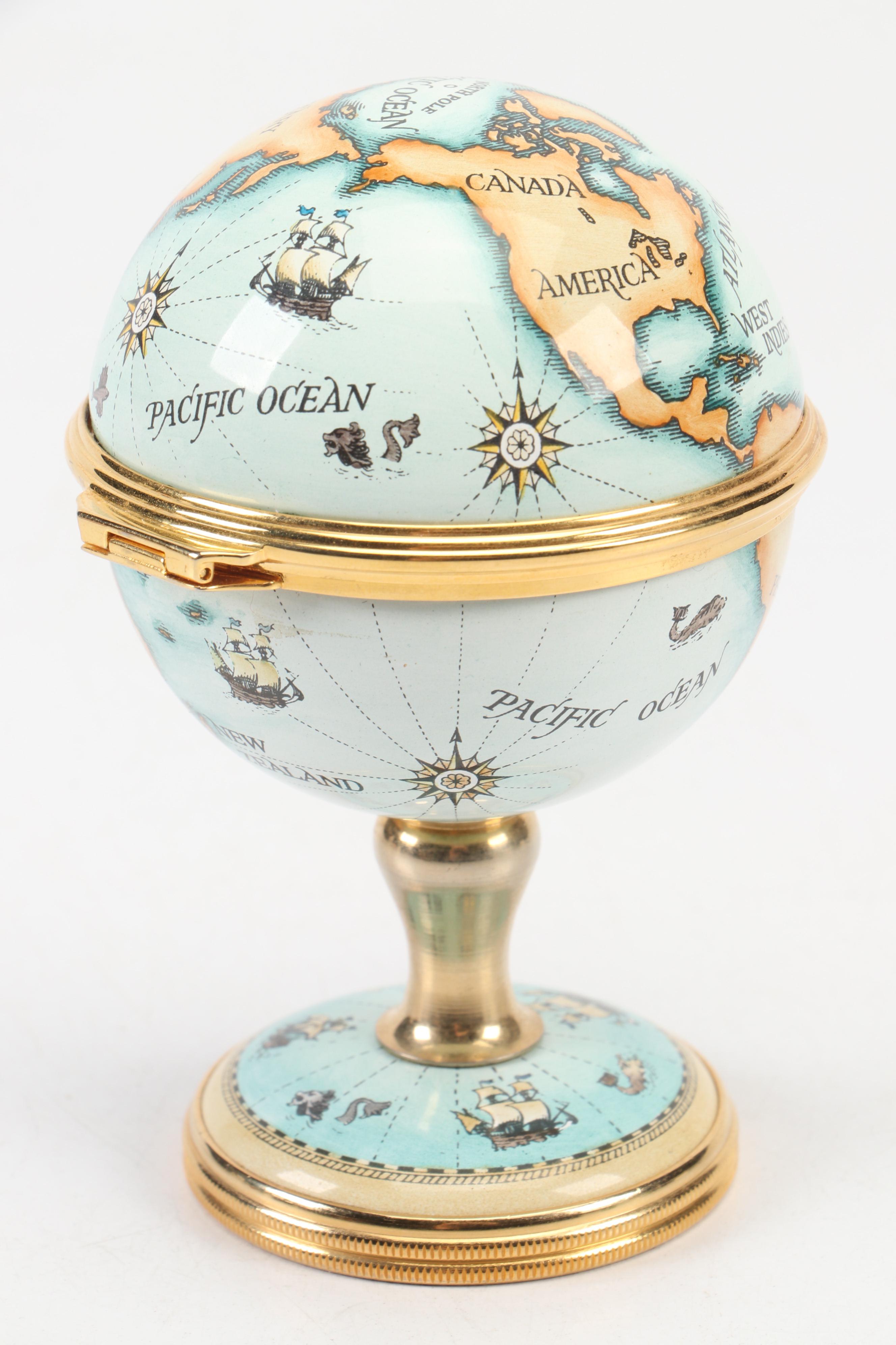 Halcyon Days Enameled World Globe Miniature Desk Clock