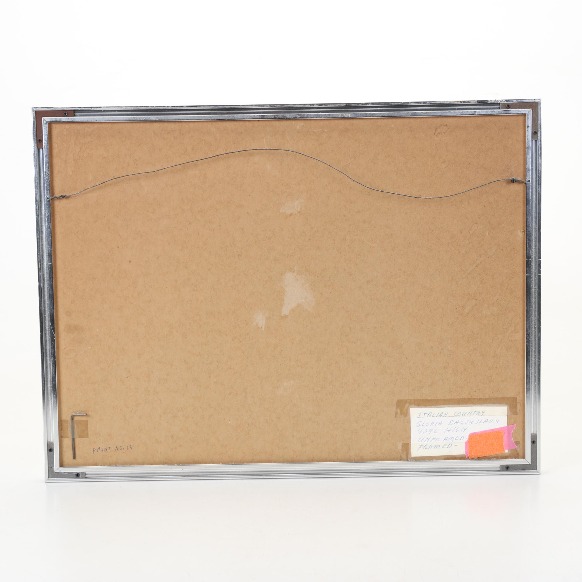 Gloria Bacsujlaky Embossed Hand-Colored Etching "Italian Country," 1970