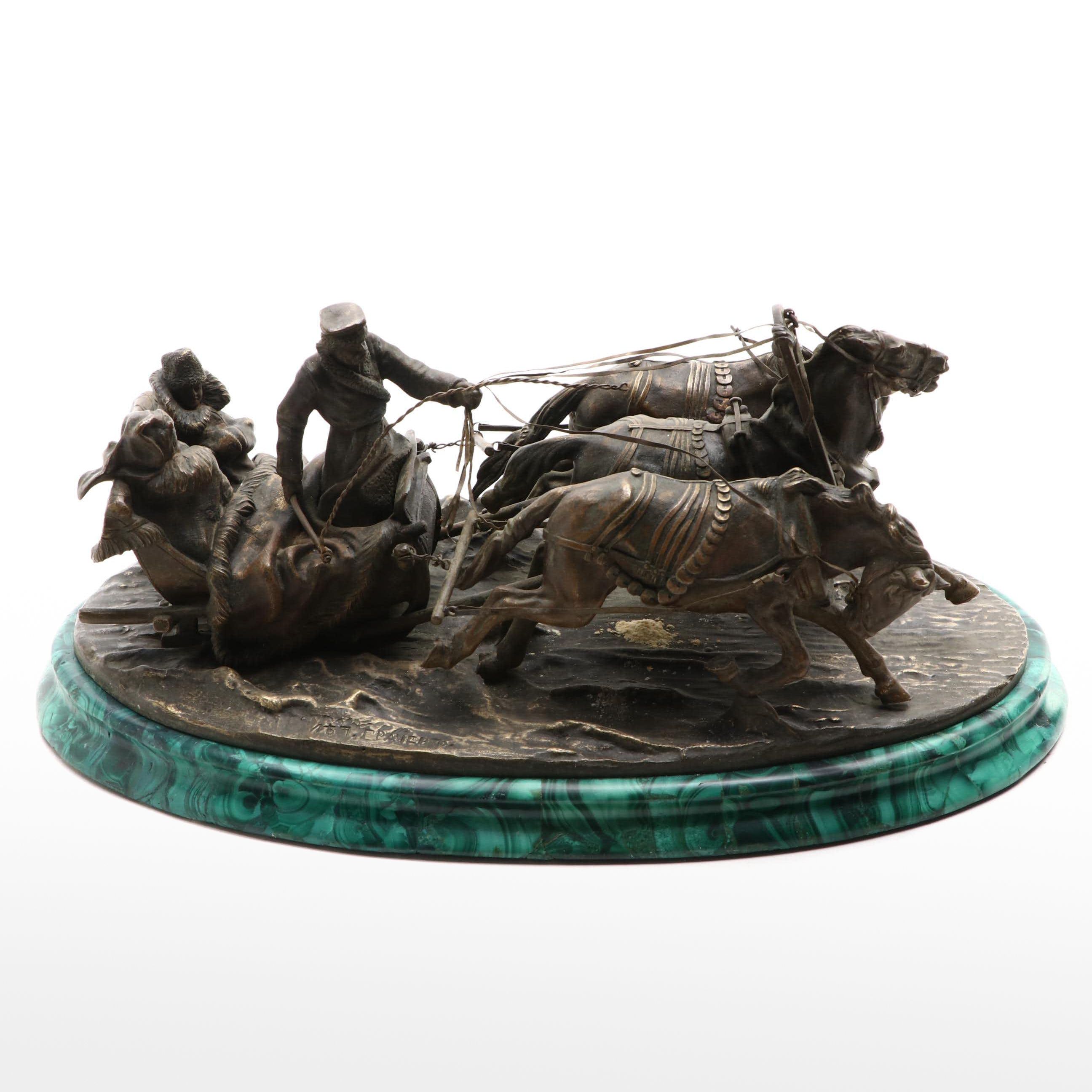 Vasily Grachev Bronze Sculpture on Faux Malachite Base