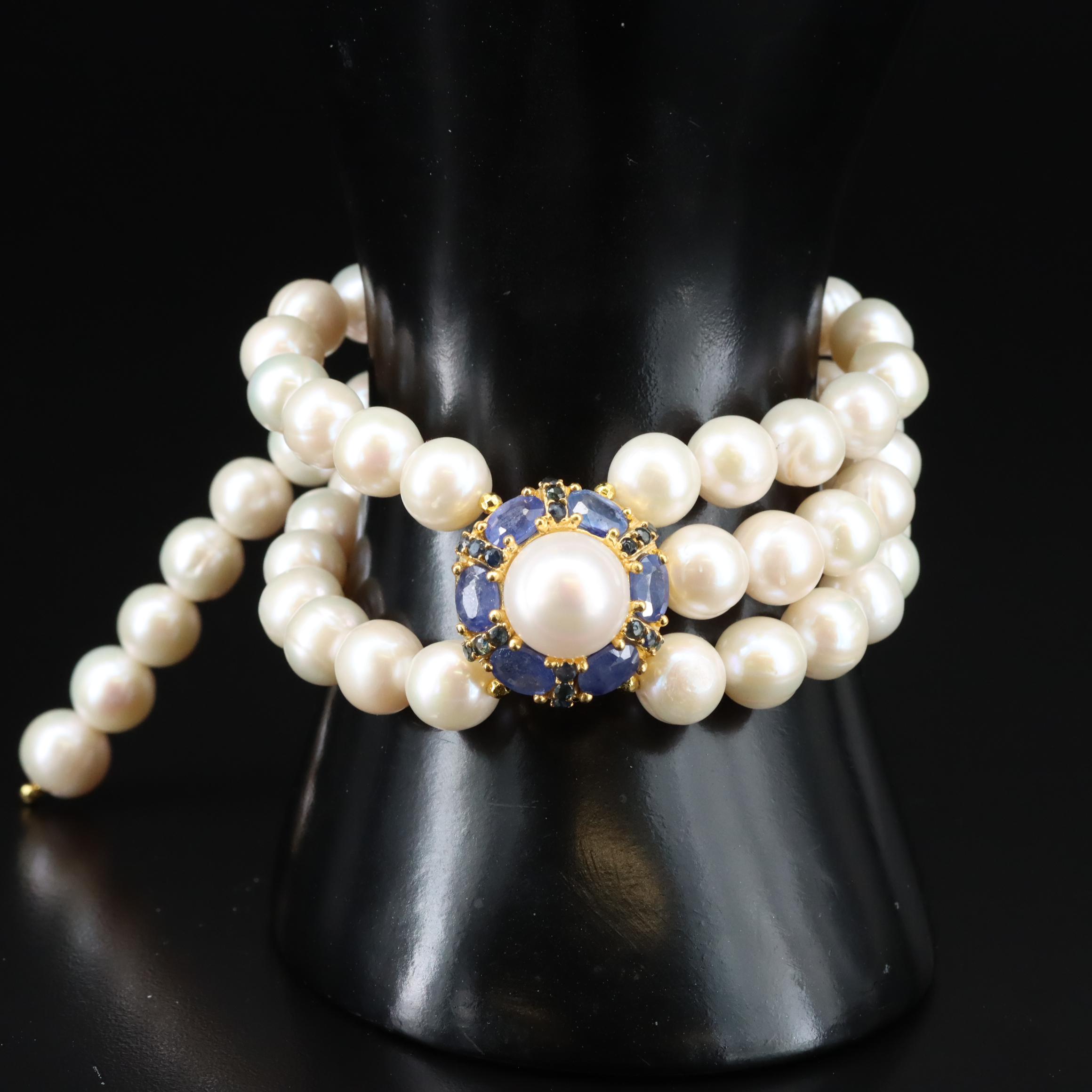 Sterling Pearl, Filled Corundum and Sapphire Bracelet