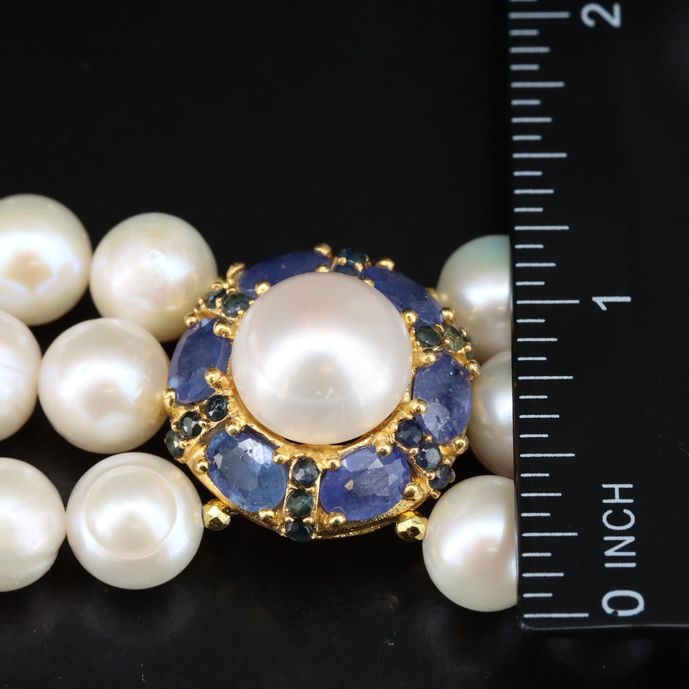 Sterling Pearl, Filled Corundum and Sapphire Bracelet