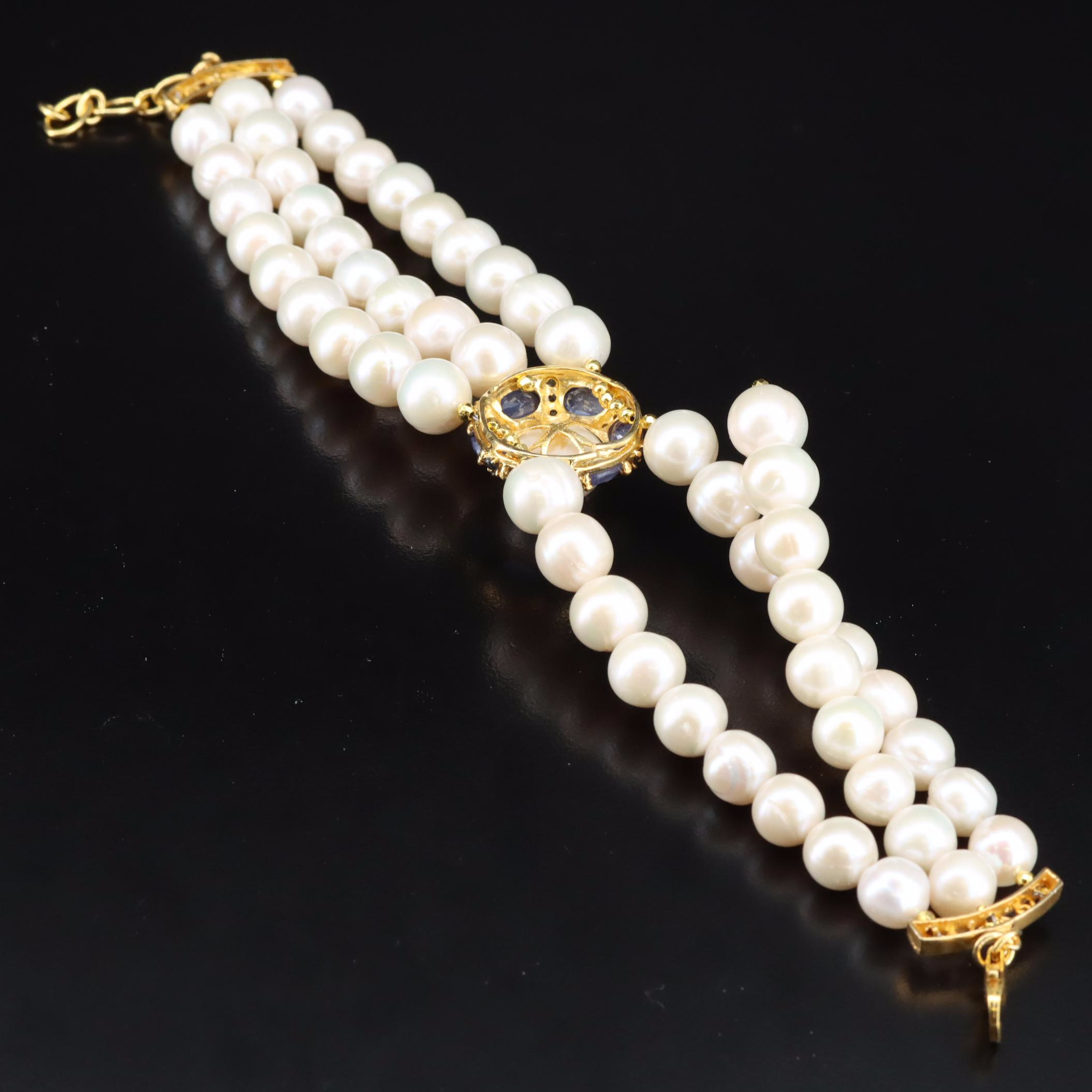 Sterling Pearl, Filled Corundum and Sapphire Bracelet