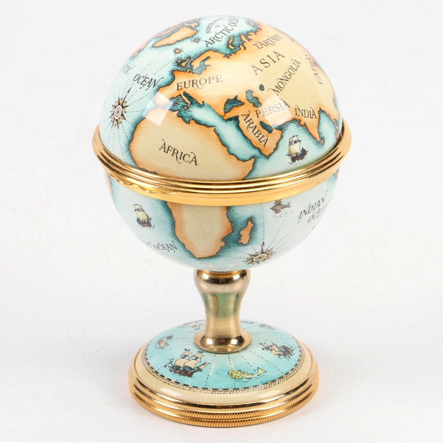 Halcyon Days Enameled World Globe Miniature Desk Clock | EBTH
