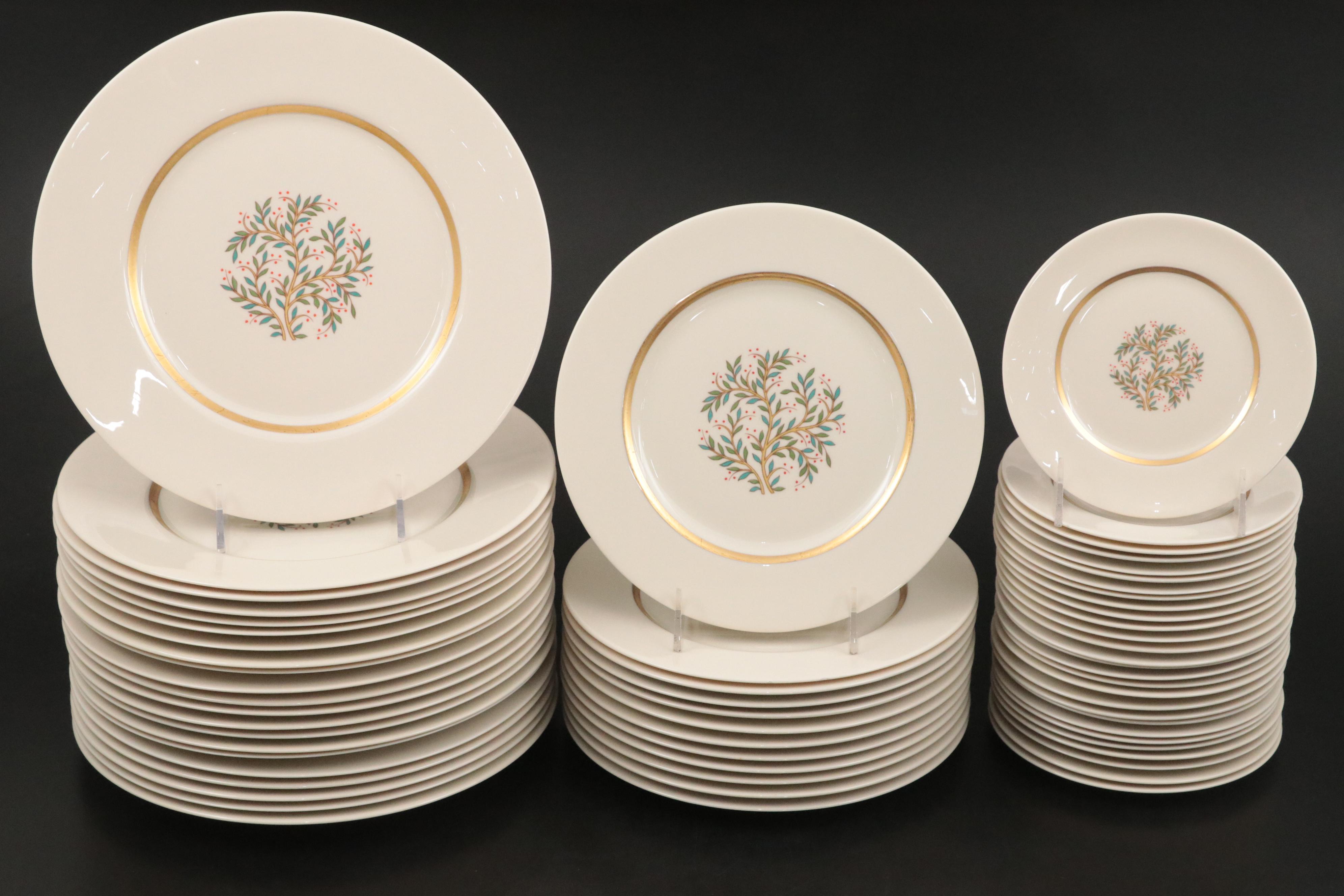 Franciscan "Fremont" Gold Trim Porcelain Dinner Plates, Saucers, and More
