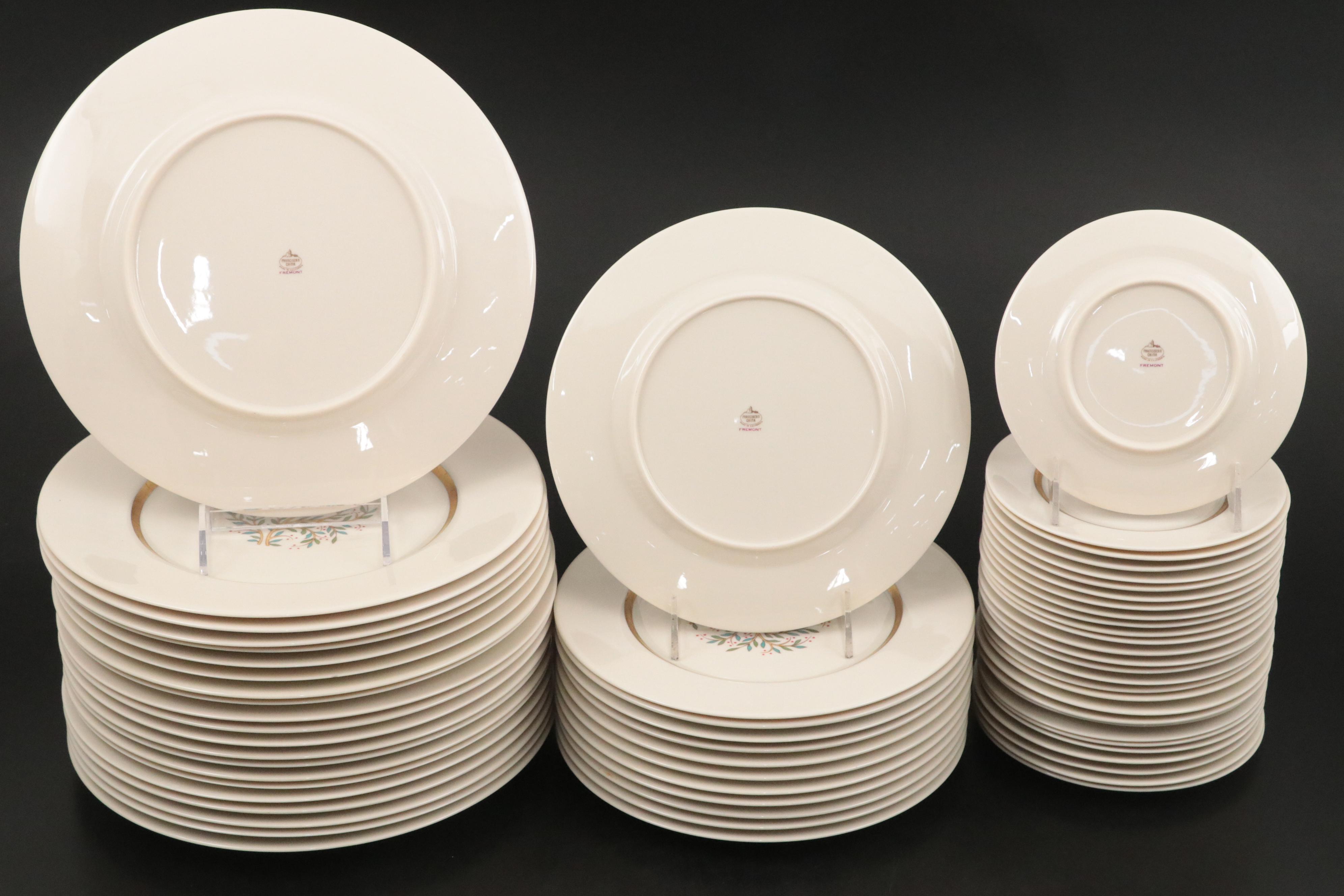 Franciscan "Fremont" Gold Trim Porcelain Dinner Plates, Saucers, and More