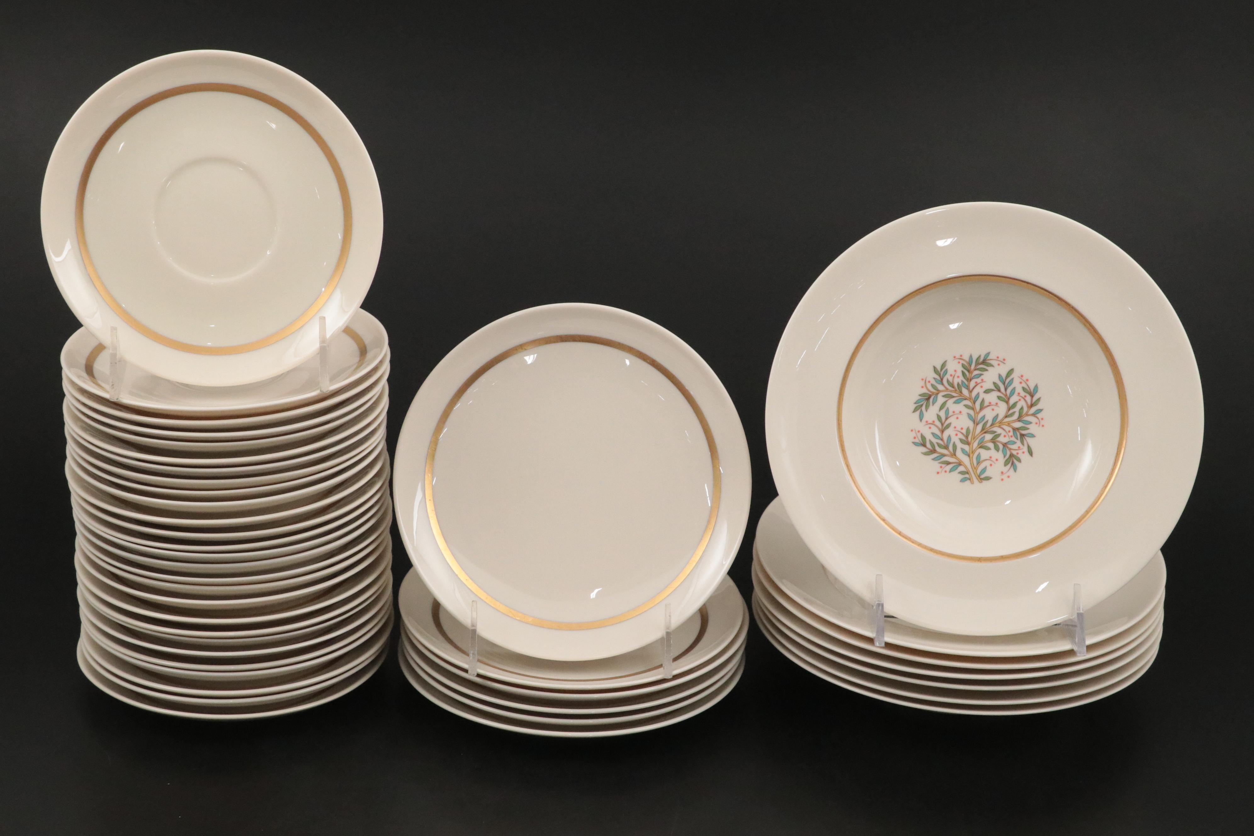 Franciscan "Fremont" Gold Trim Porcelain Dinner Plates, Saucers, and More