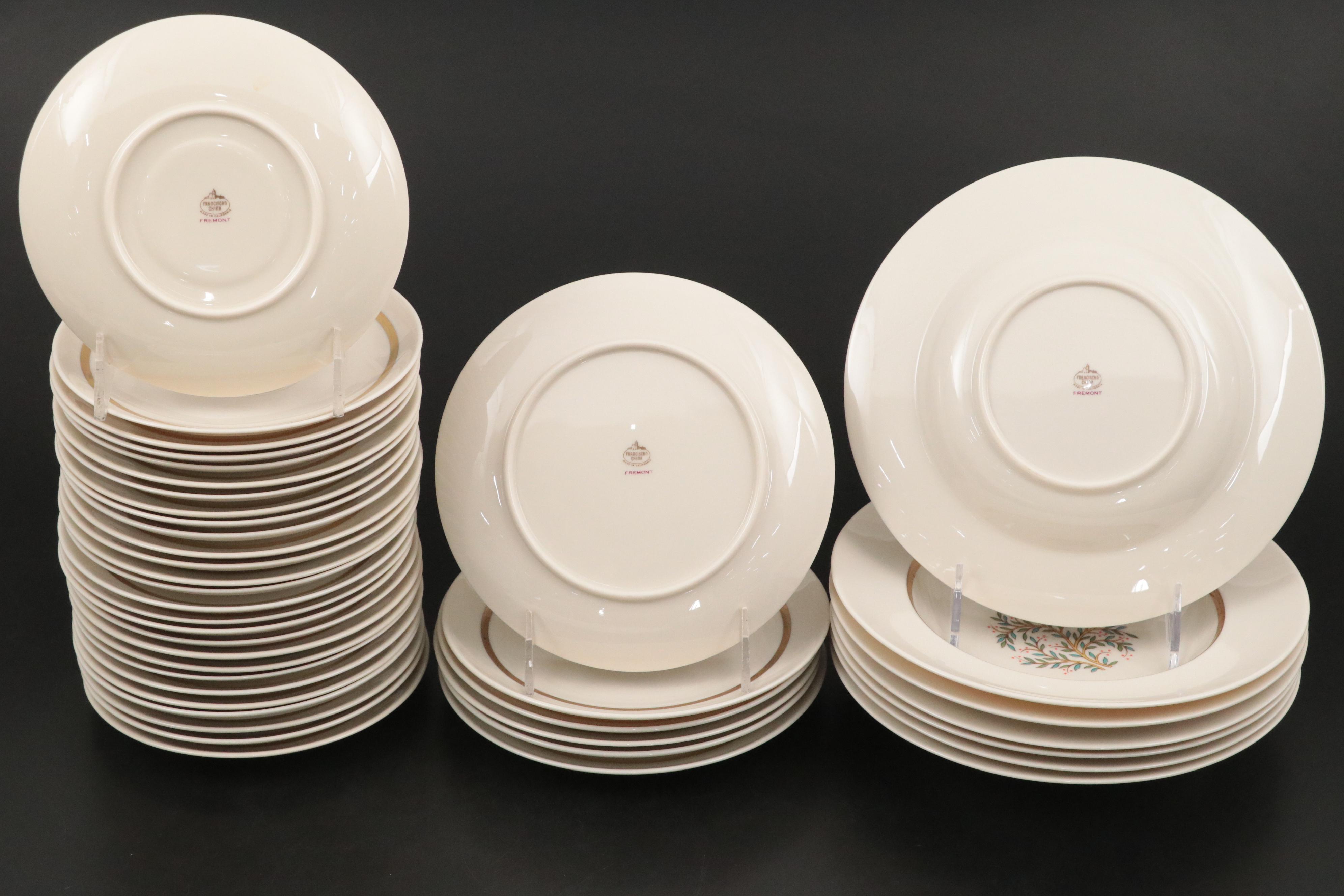 Franciscan "Fremont" Gold Trim Porcelain Dinner Plates, Saucers, and More