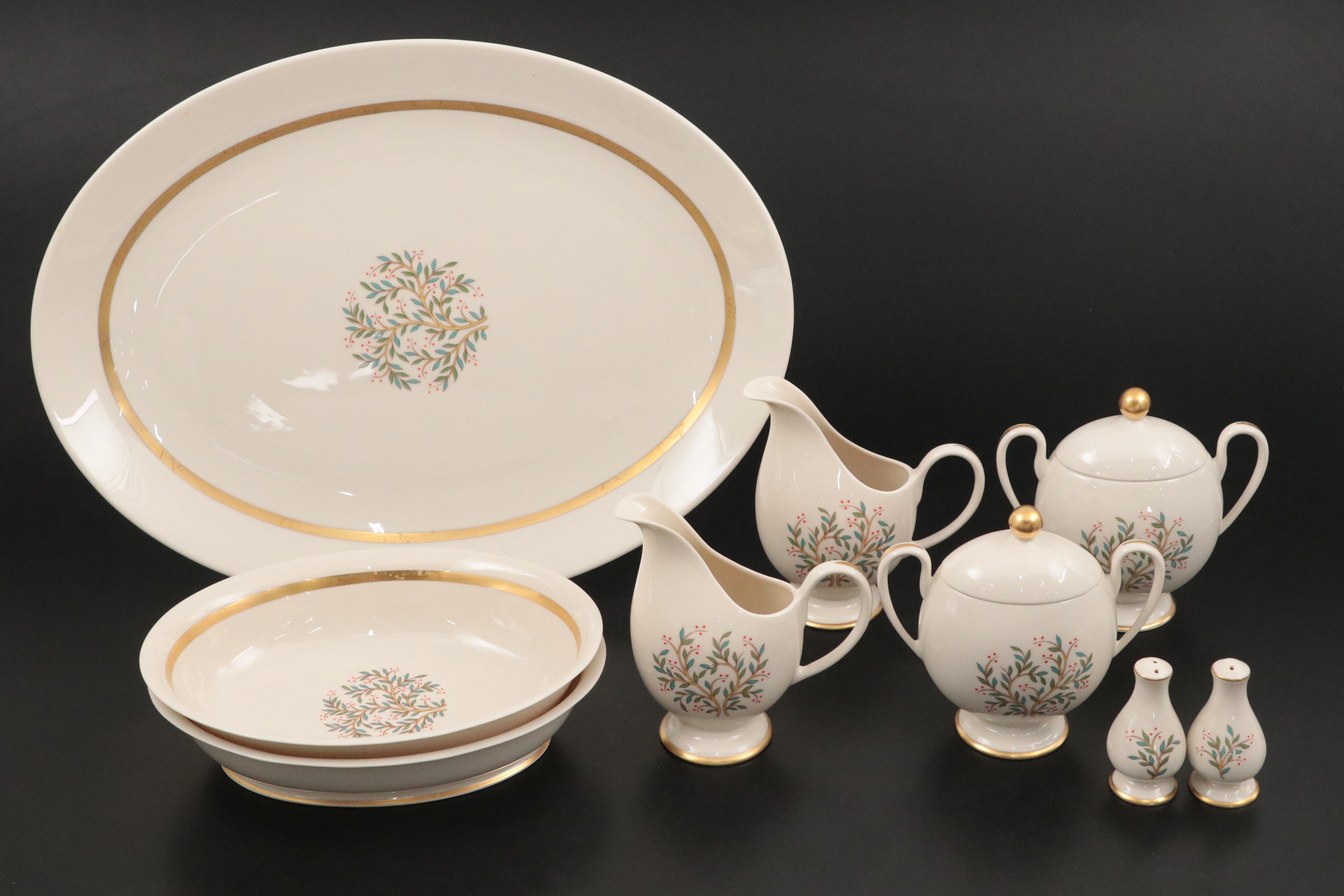 Franciscan "Fremont" Gold Trim Porcelain Dinner Plates, Saucers, and More