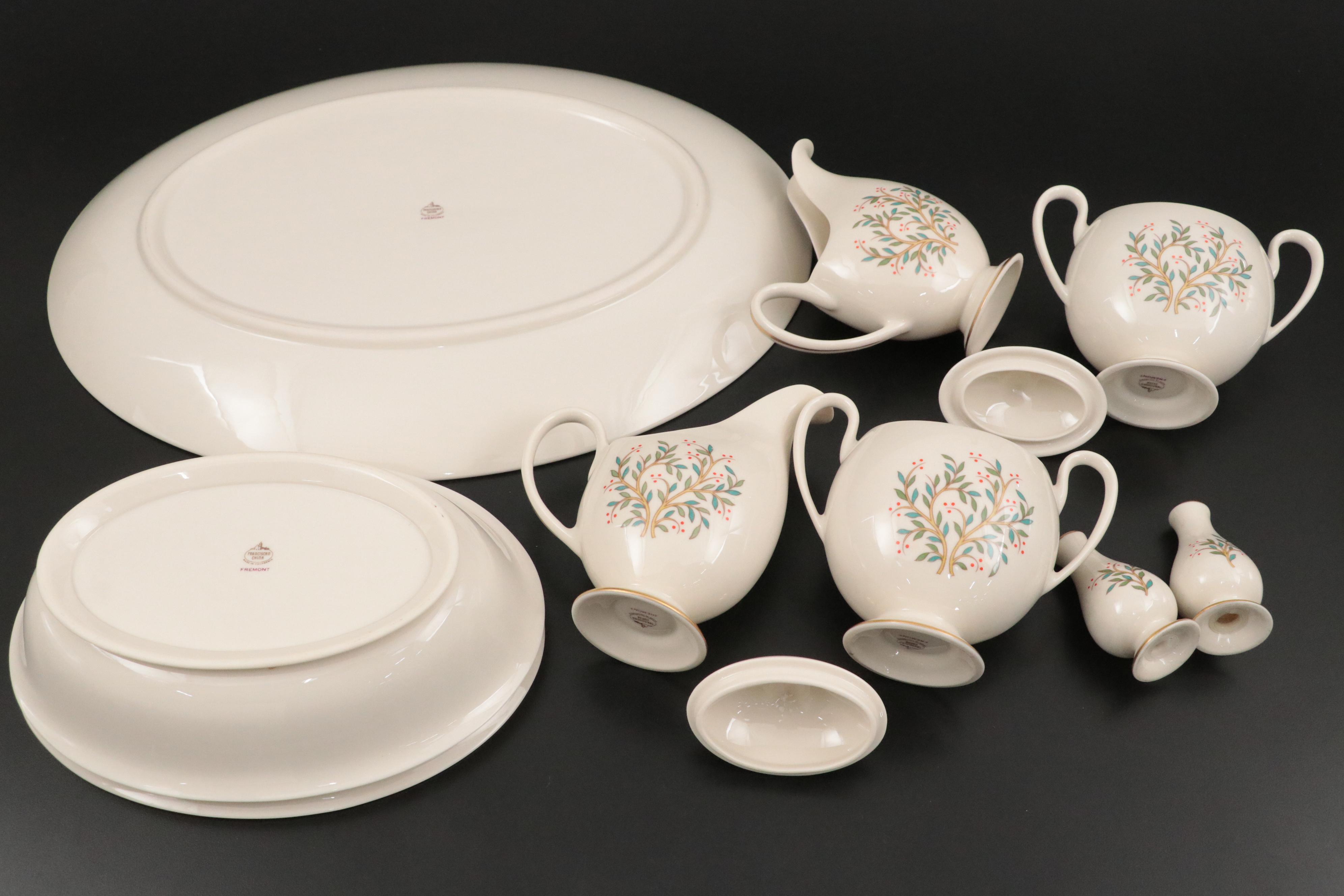 Franciscan "Fremont" Gold Trim Porcelain Dinner Plates, Saucers, and More