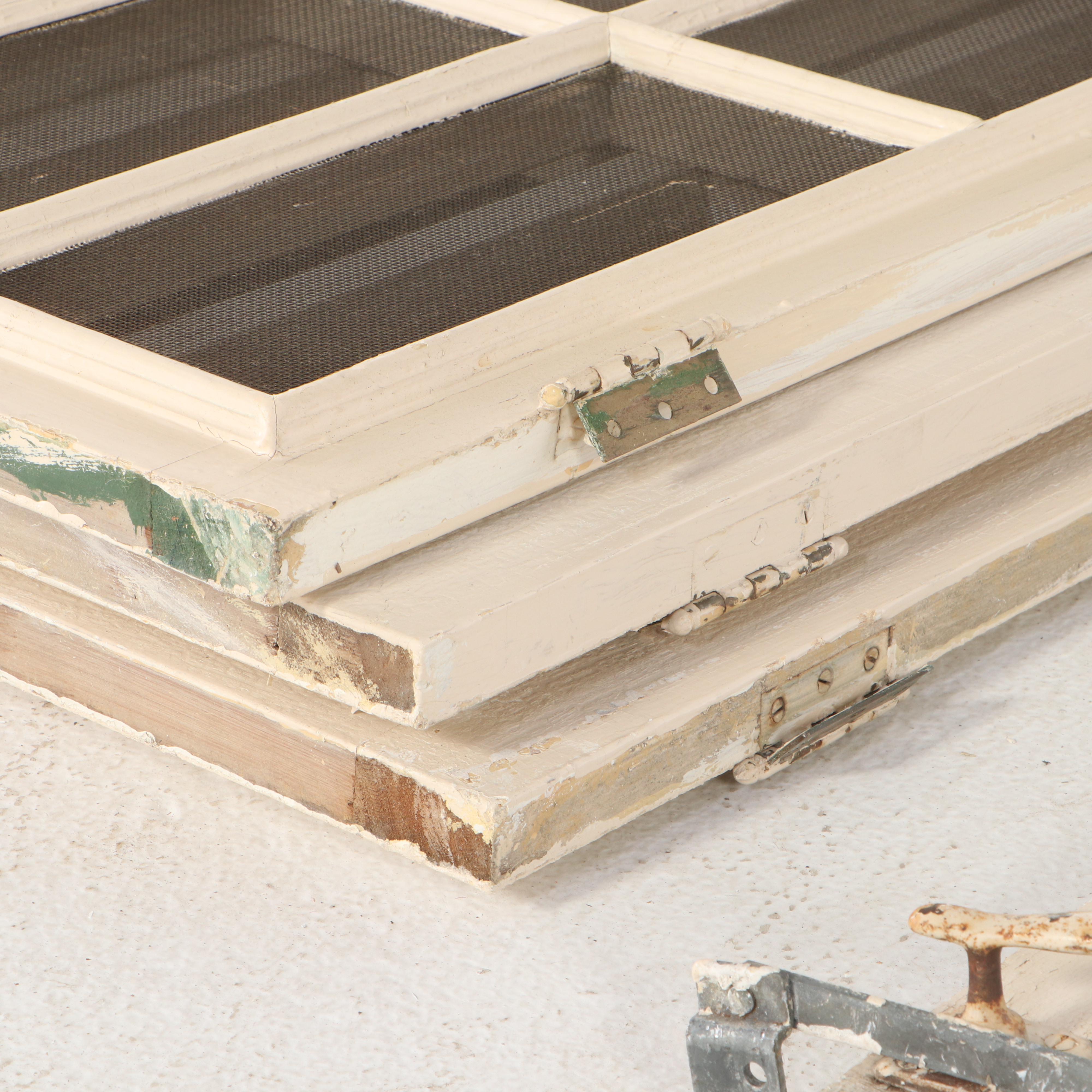 Eight Wood Framed Eight-Pane Glass Windows, 20th Century