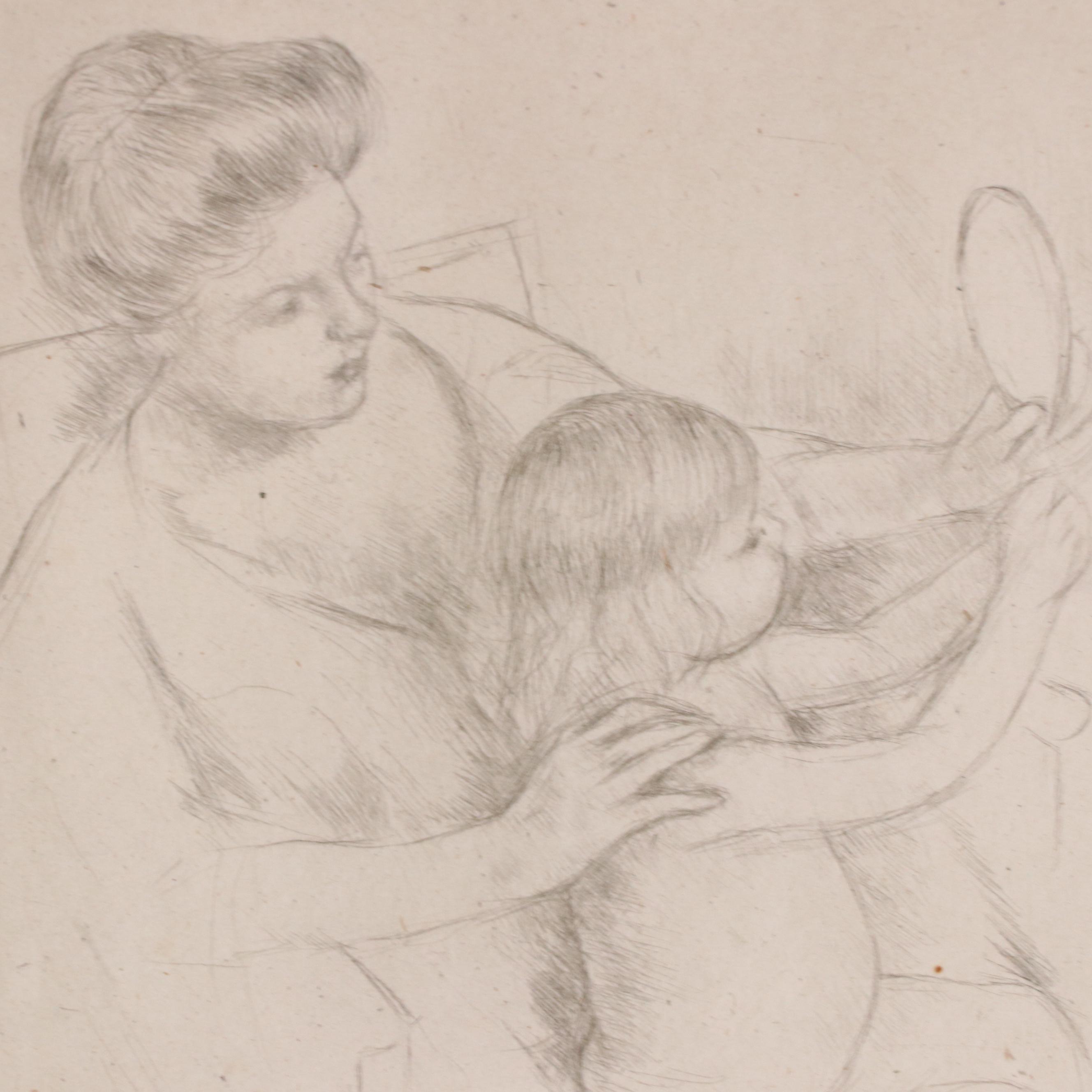 Mary Cassatt Drypoint Etching "Looking Into the Hand Mirror"