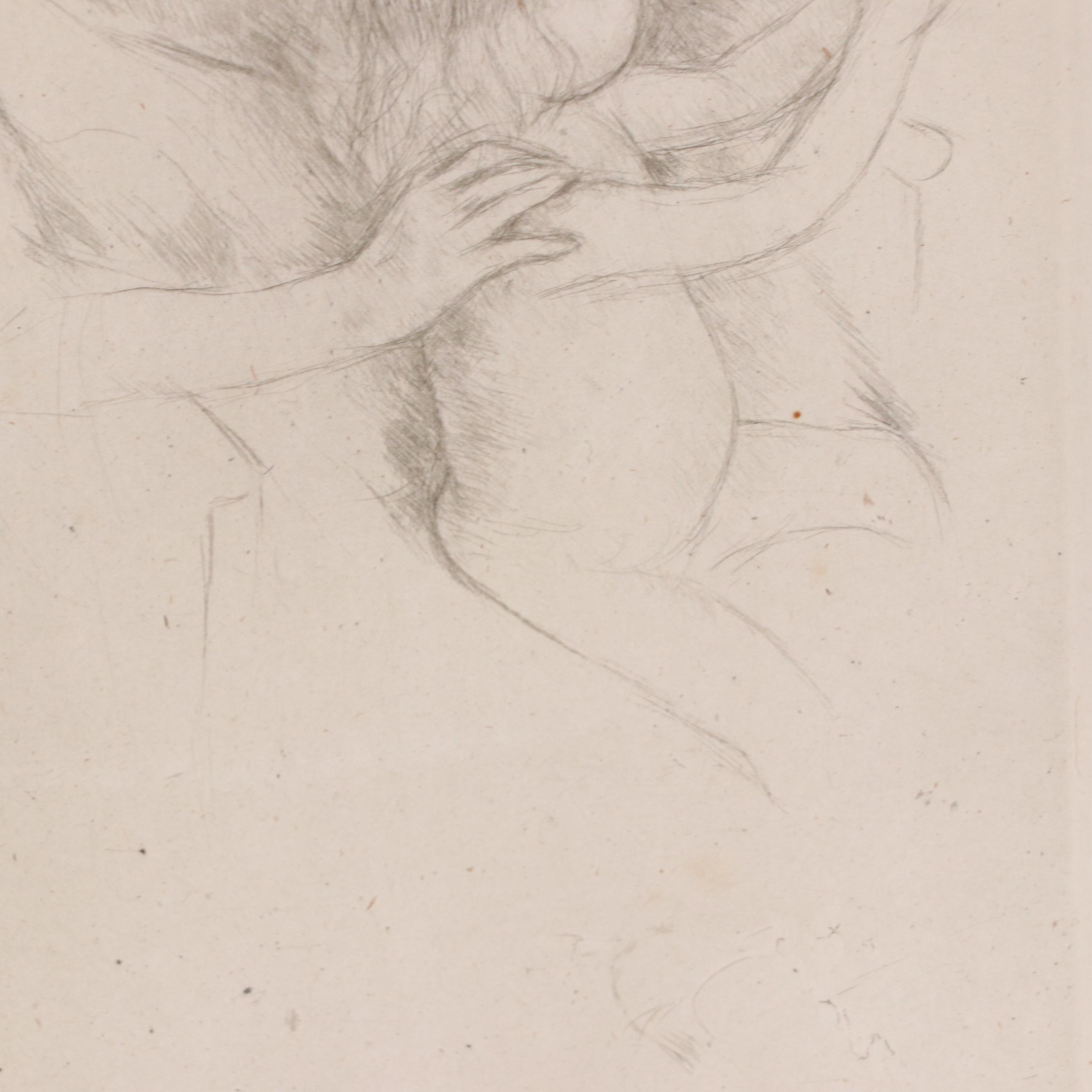 Mary Cassatt Drypoint Etching "Looking Into the Hand Mirror"