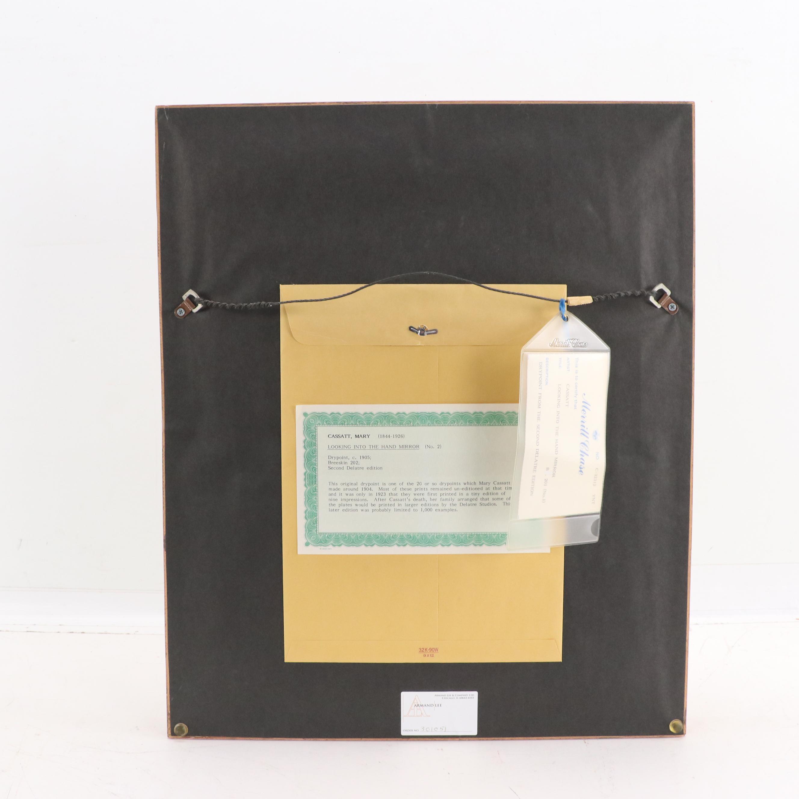 Mary Cassatt Drypoint Etching "Looking Into the Hand Mirror"