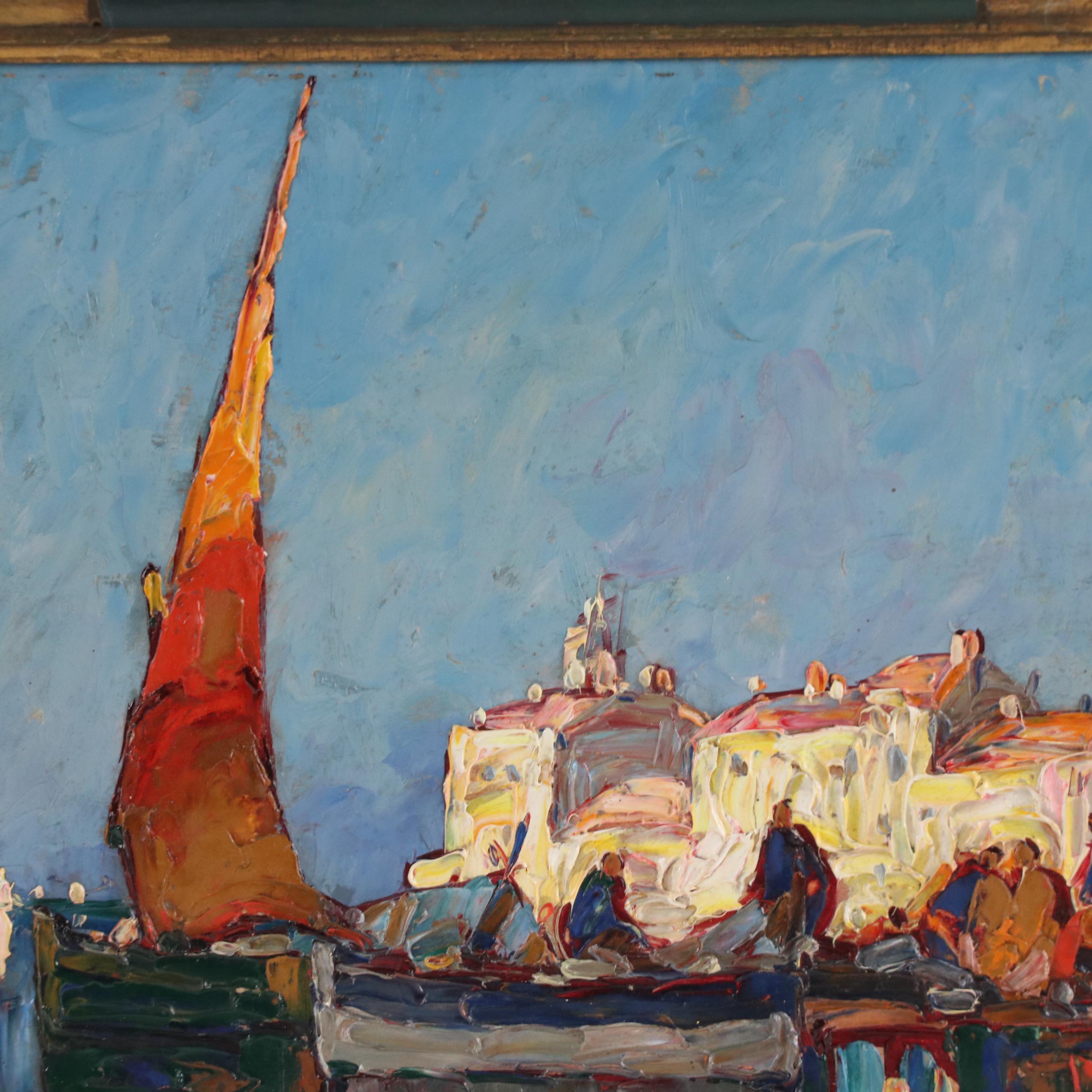 Louis Pastour Coastal Cityscape Oil Painting