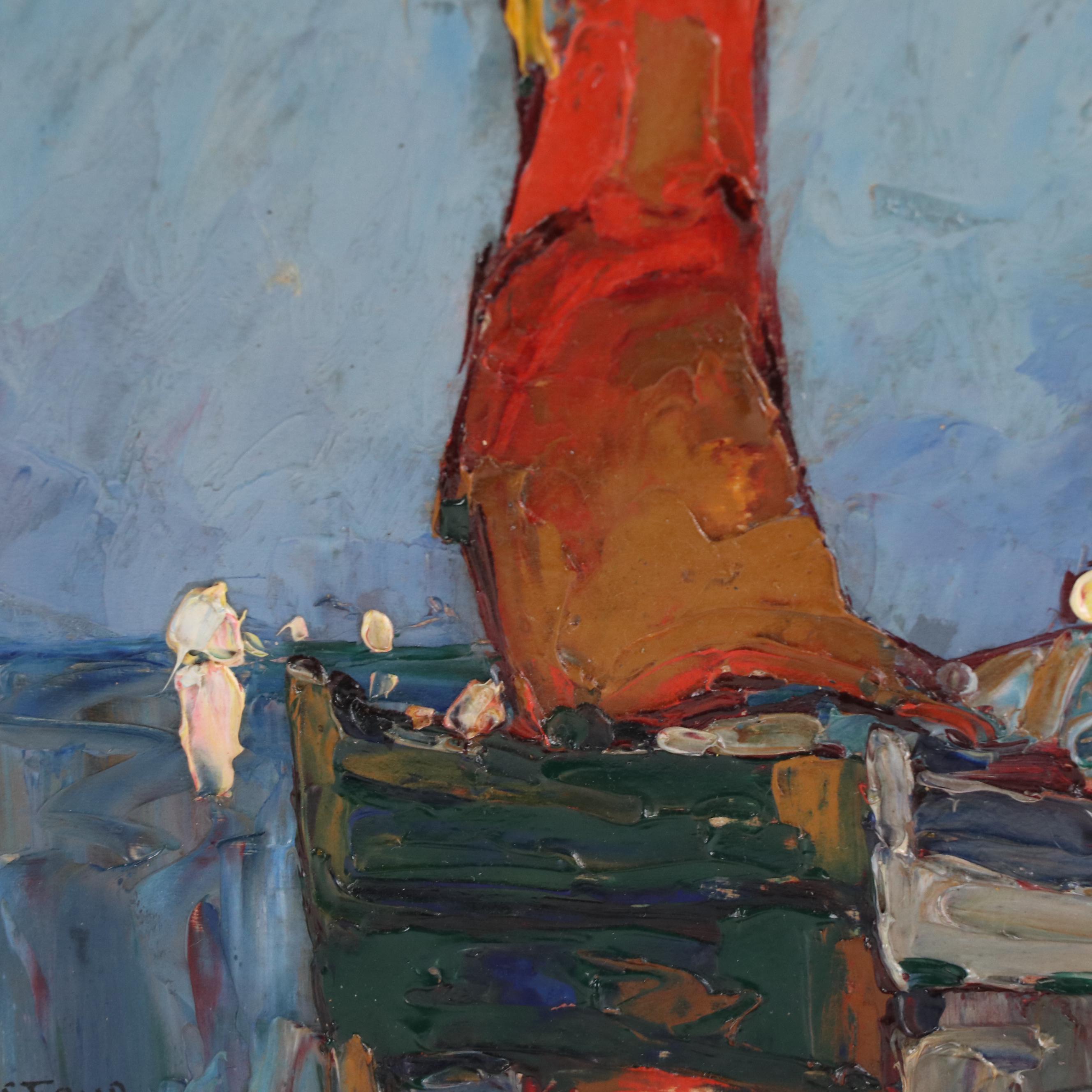 Louis Pastour Coastal Cityscape Oil Painting