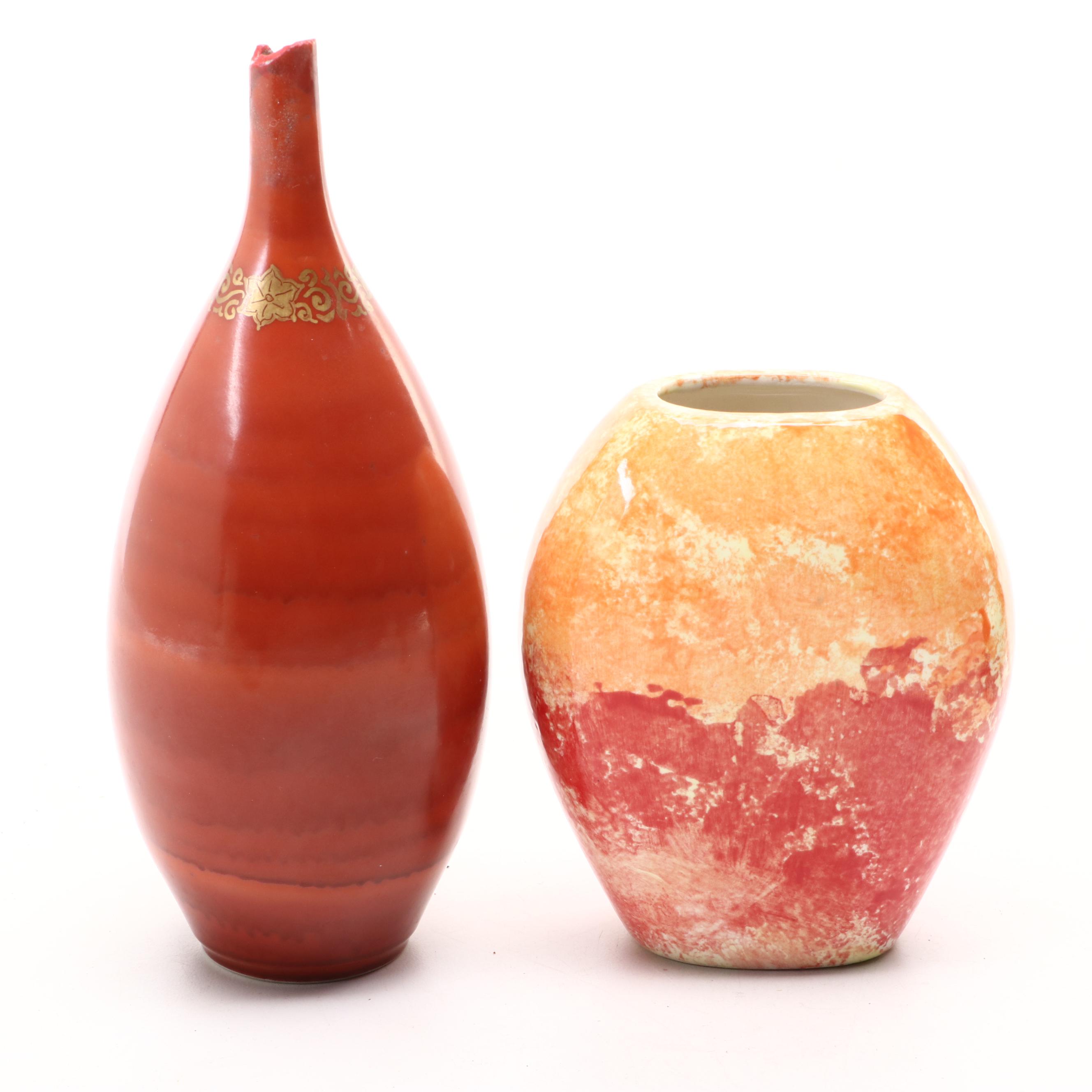 Gradient Glaze Ceramic Vase with Floral Motif Ceramic Bud Vase and More