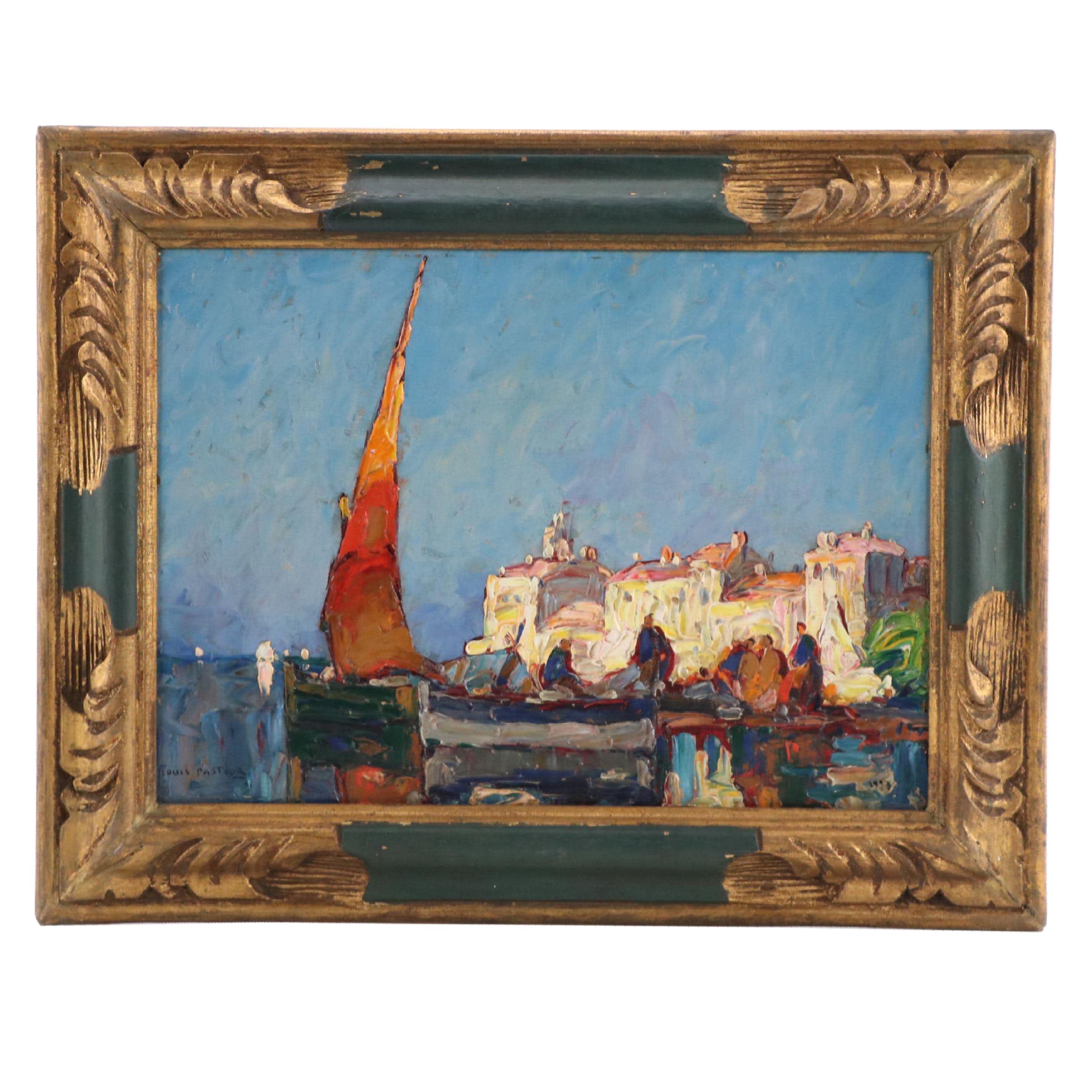 Louis Pastour Coastal Cityscape Oil Painting