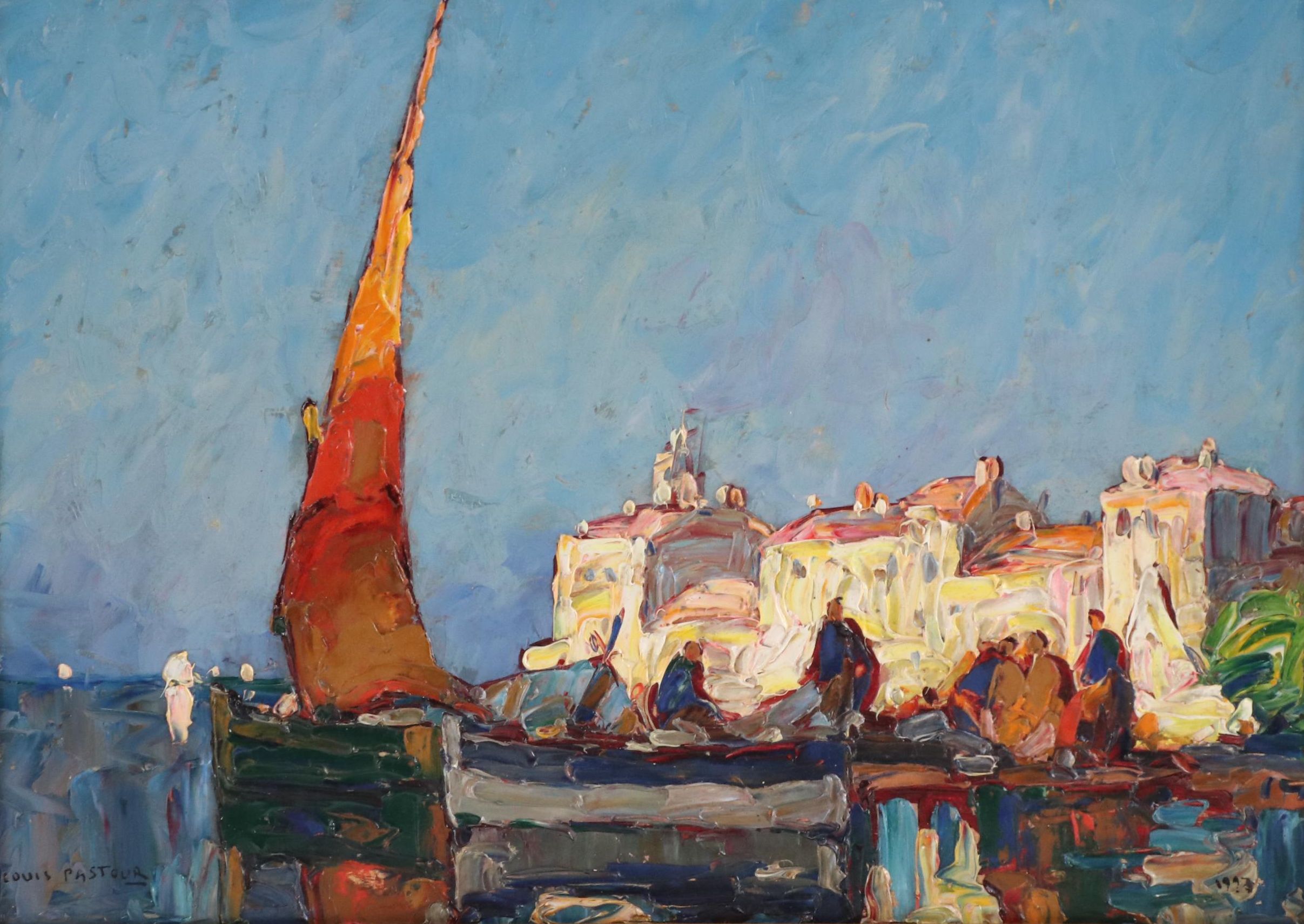 Louis Pastour Coastal Cityscape Oil Painting