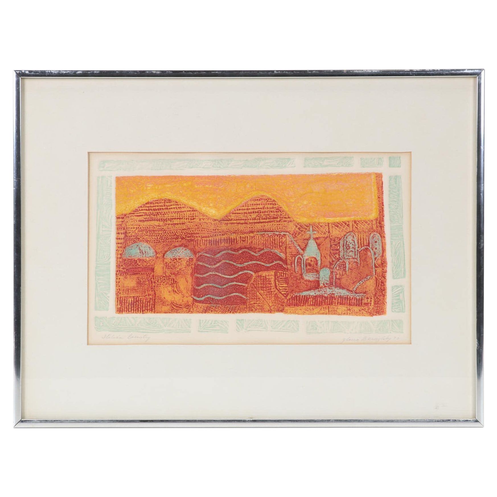 Gloria Bacsujlaky Embossed Hand-Colored Etching "Italian Country," 1970