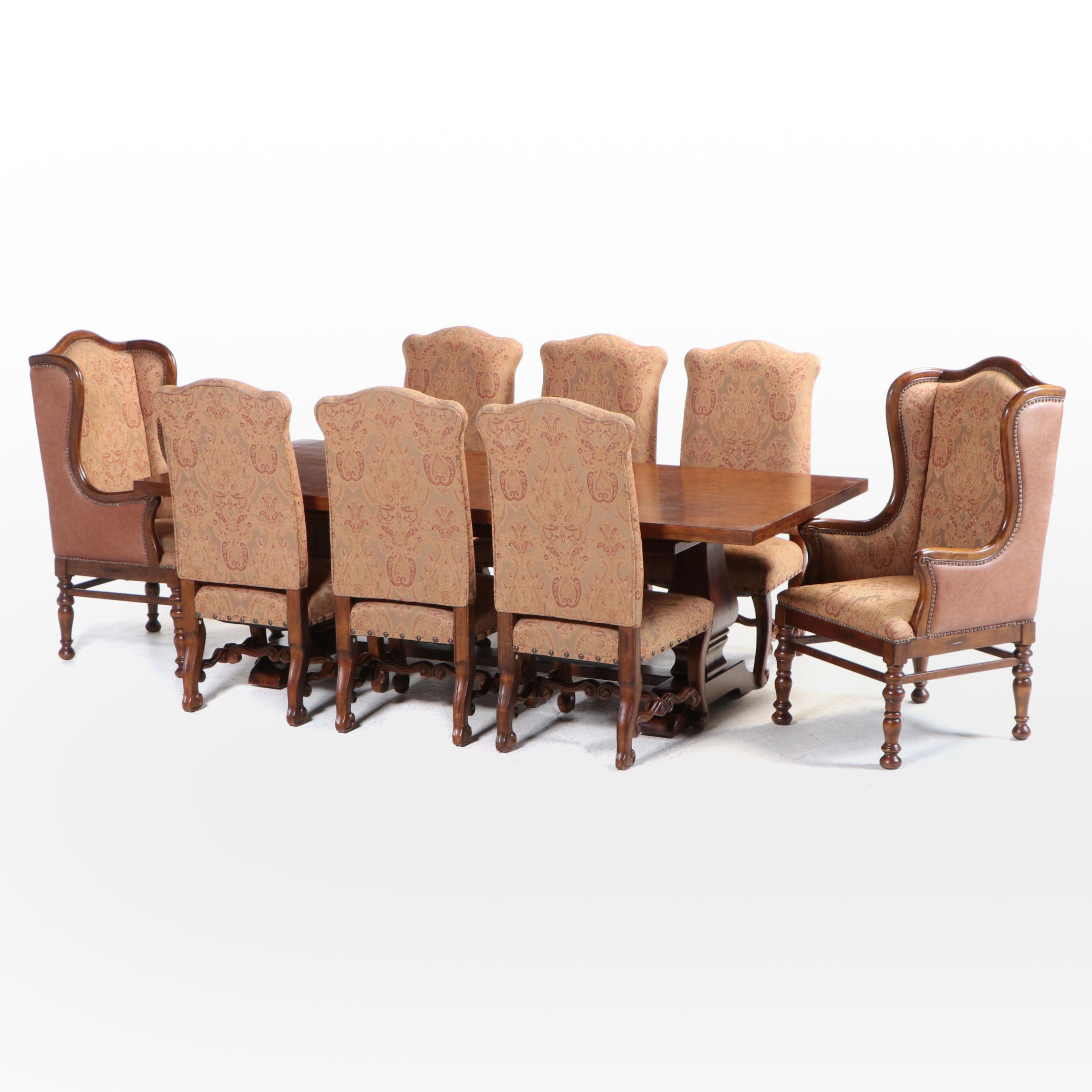 Jacobean Style Dining Set with Extending Trestle Table