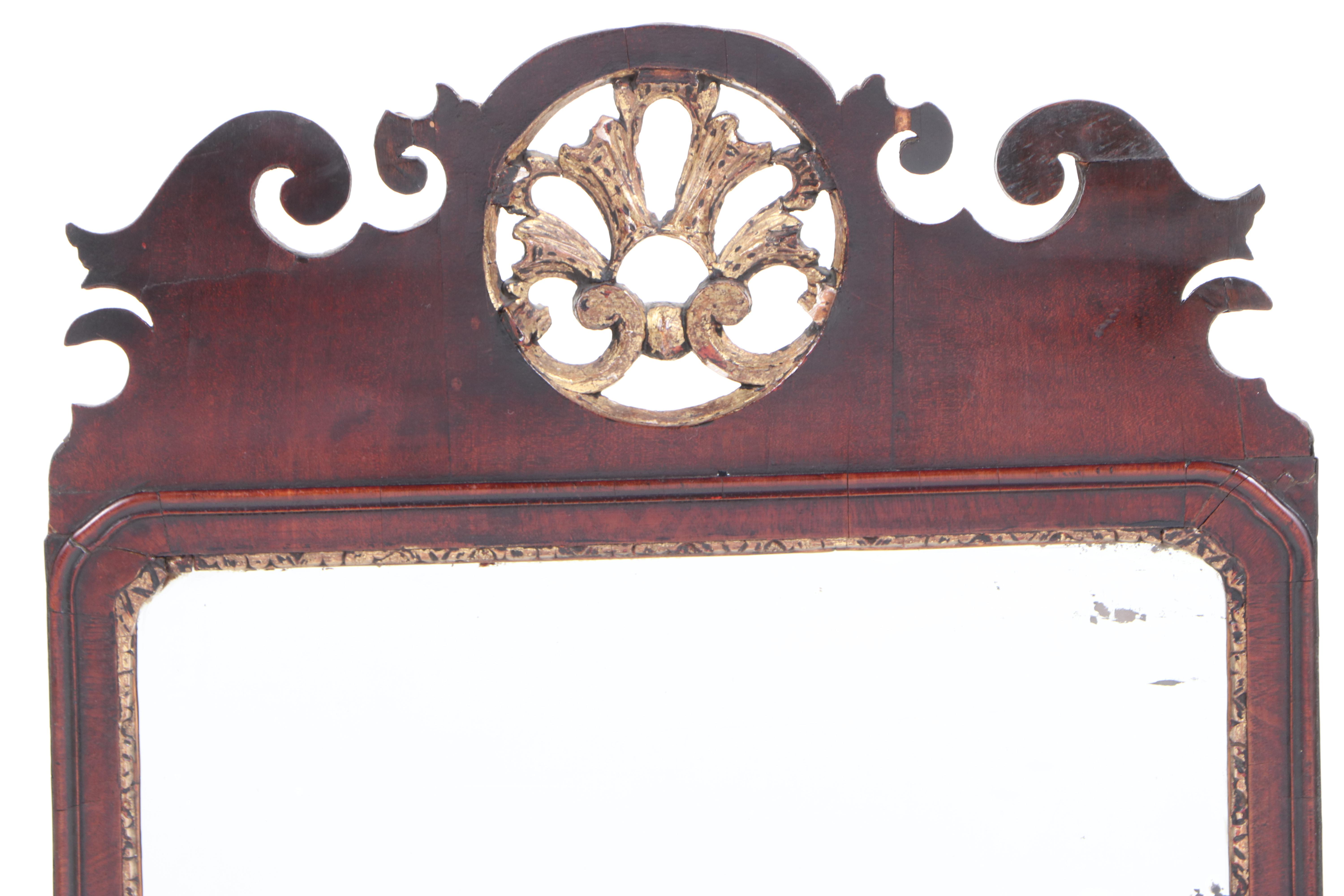 George III Mahogany and Parcel-Gilt Fret-Carved Mirror, Late 18th Century
