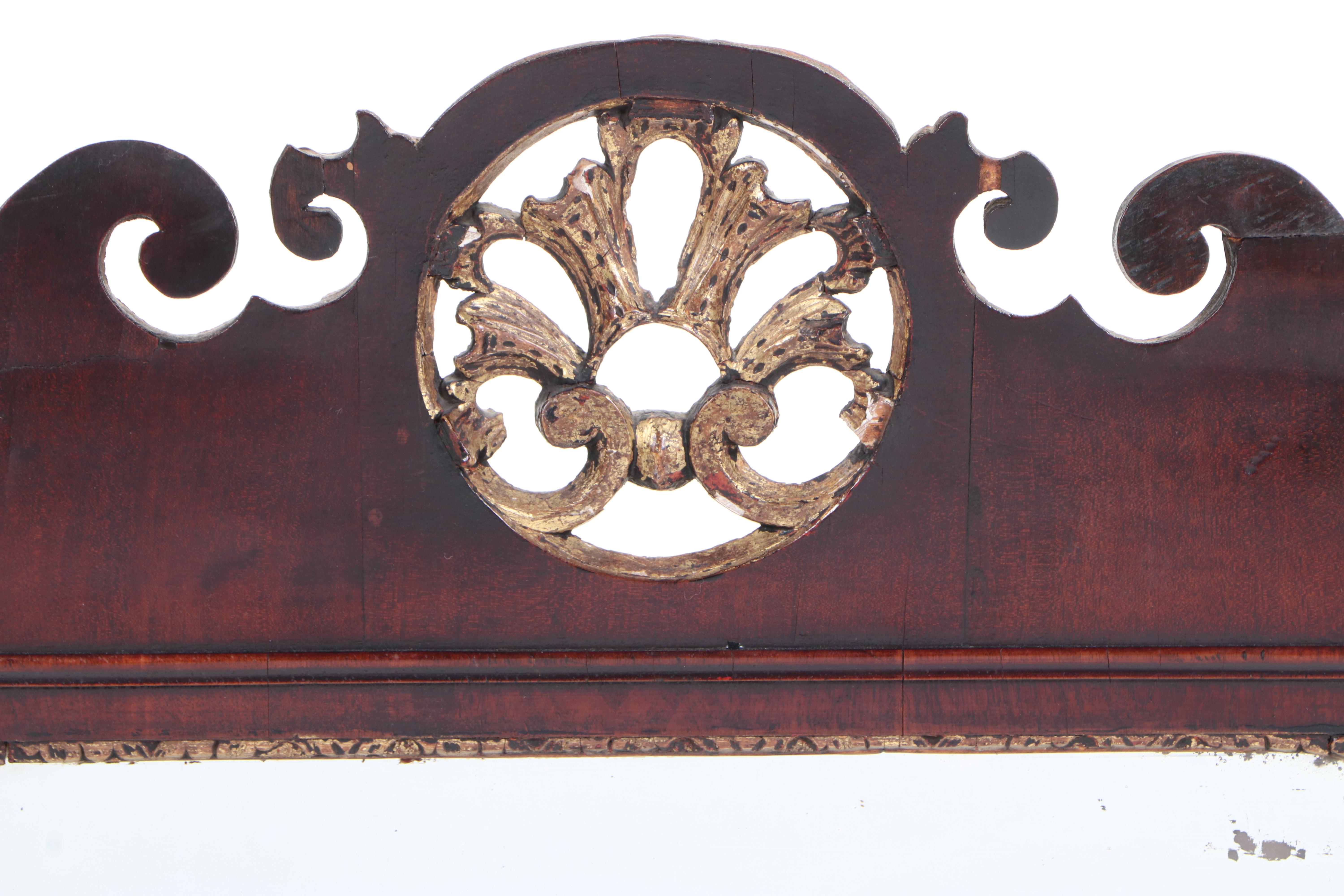 George III Mahogany and Parcel-Gilt Fret-Carved Mirror, Late 18th Century