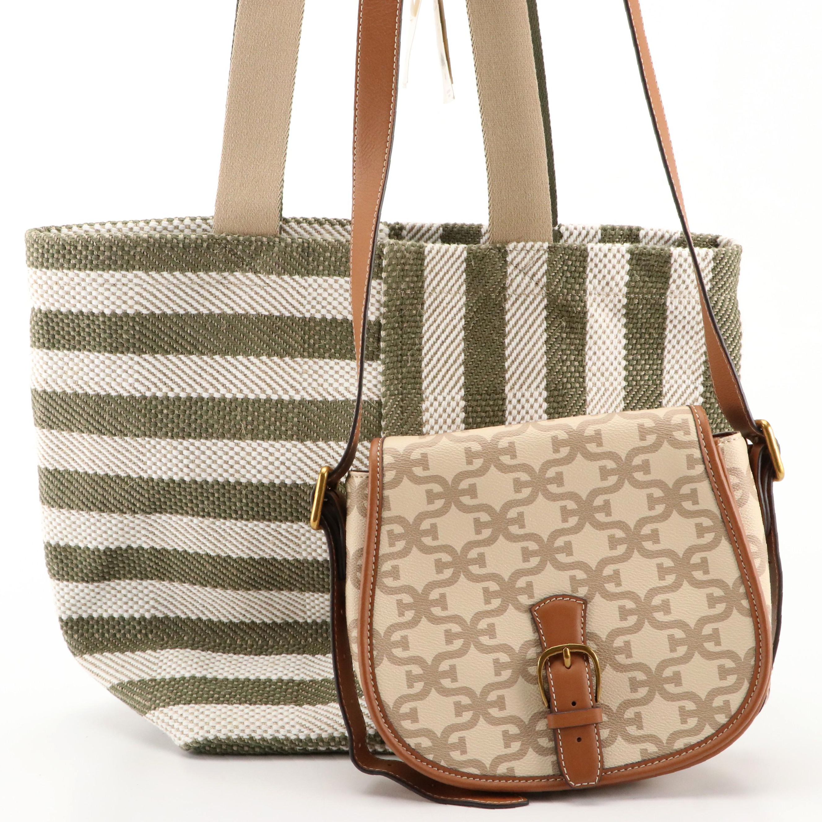 Tory Burch Gracie Striped Tote Bag & Sam Edelman Signature Saddle Crossbody Bag