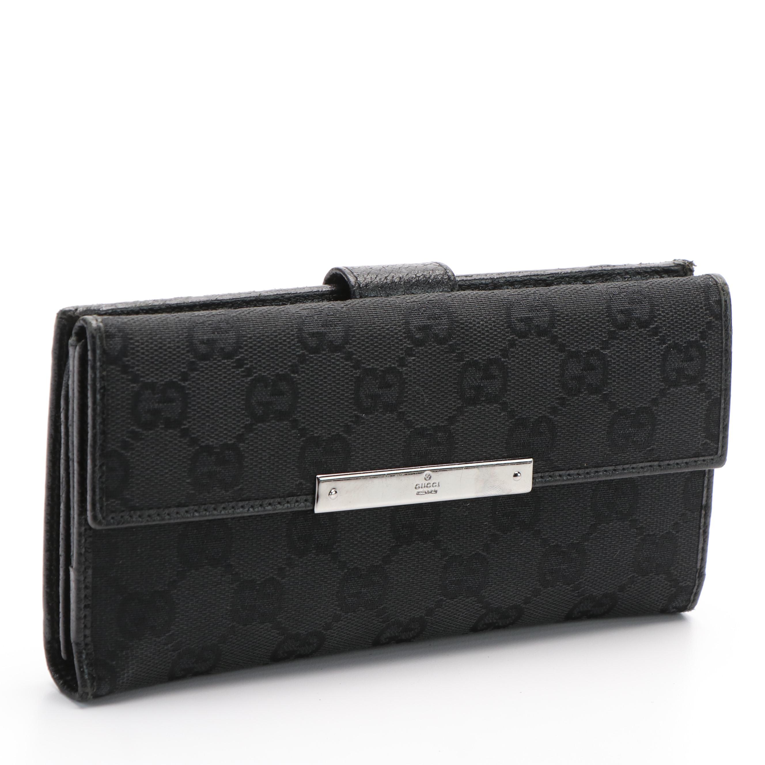 Gucci GG Logo Black Canvas Continental Wallet