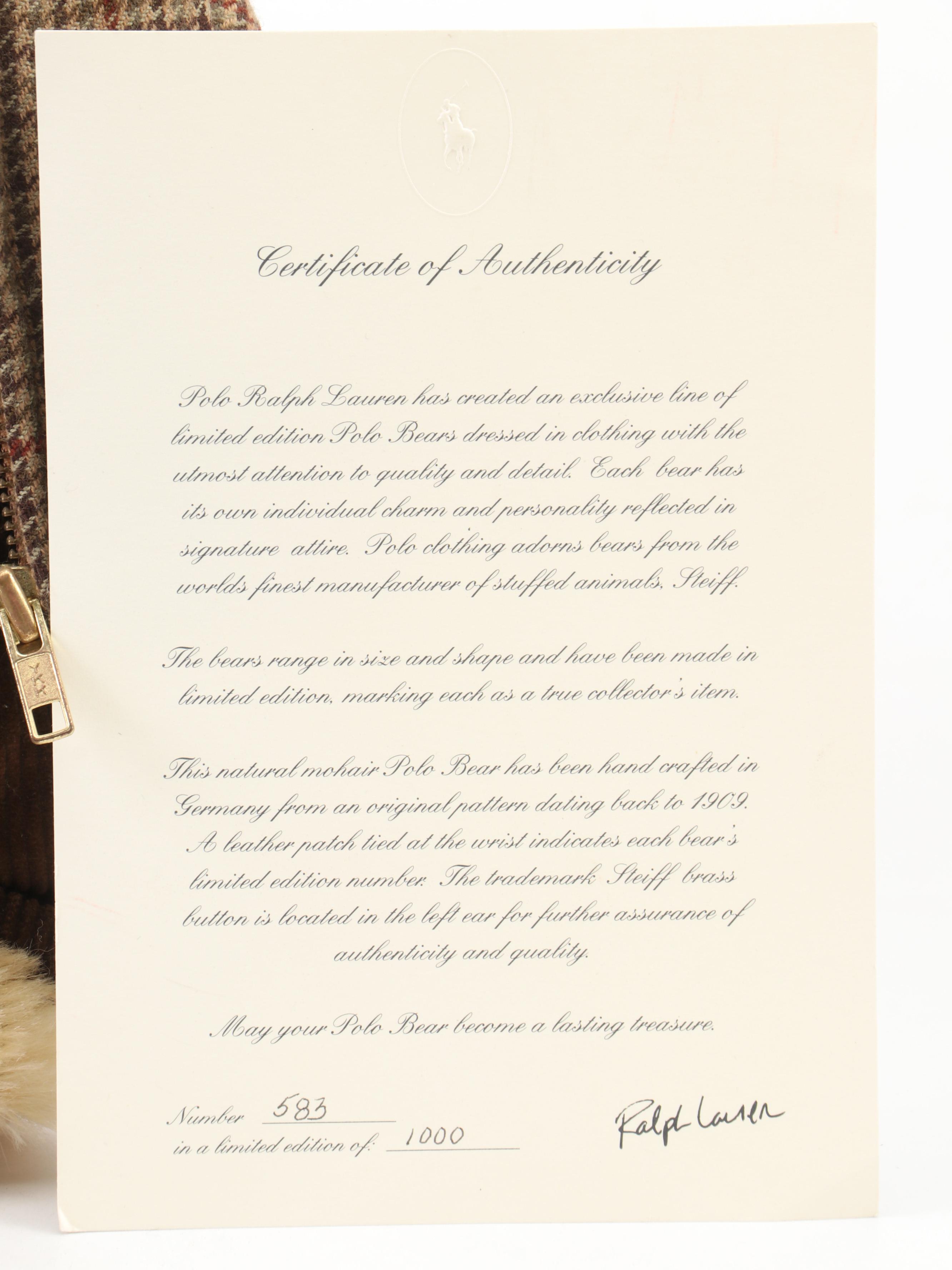 Limited Edition Ralph Lauren Polo for Steiff "Golf" Bear, circa 1990