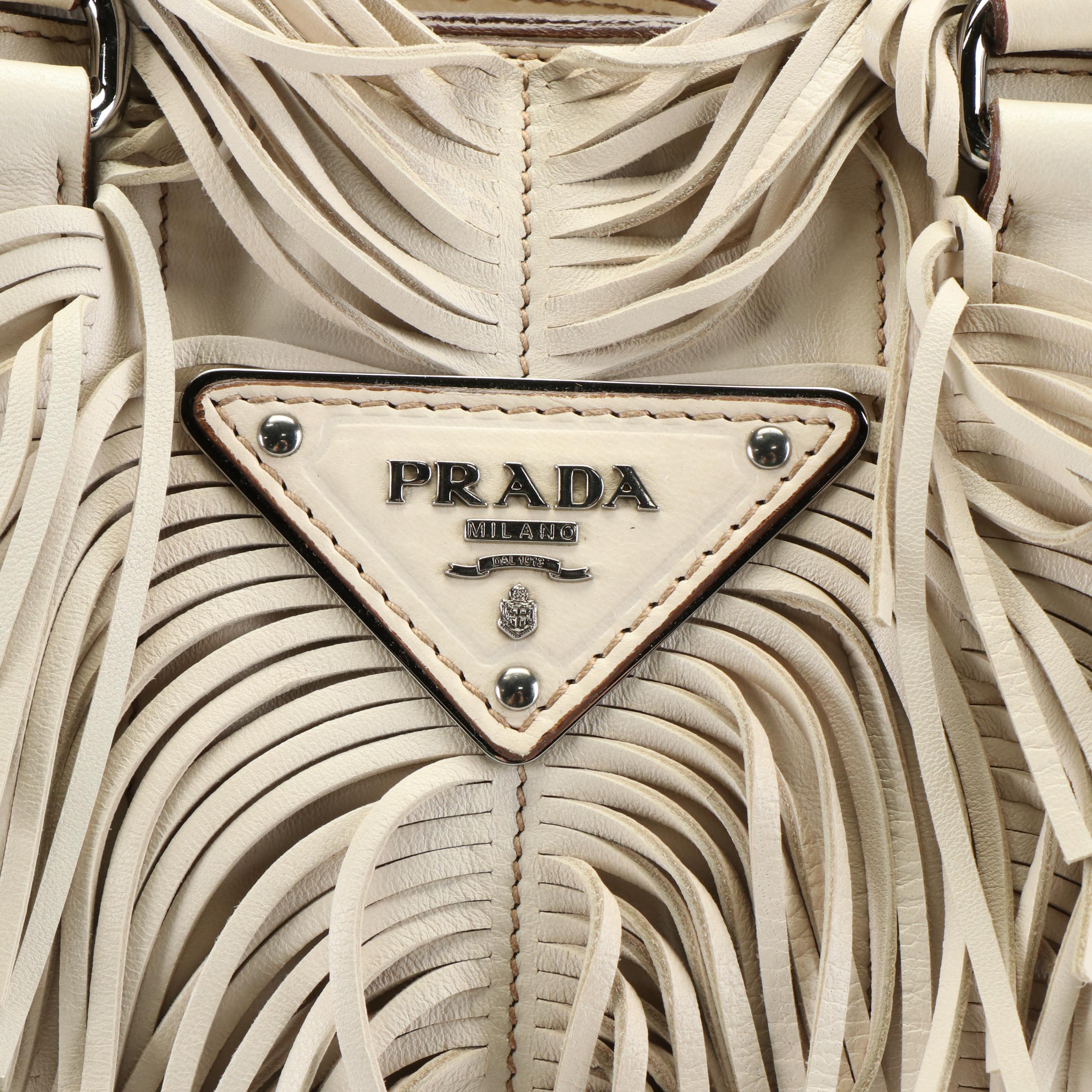 Prada Corsaire Fringe Tote Bag in Beige Lambskin Leather