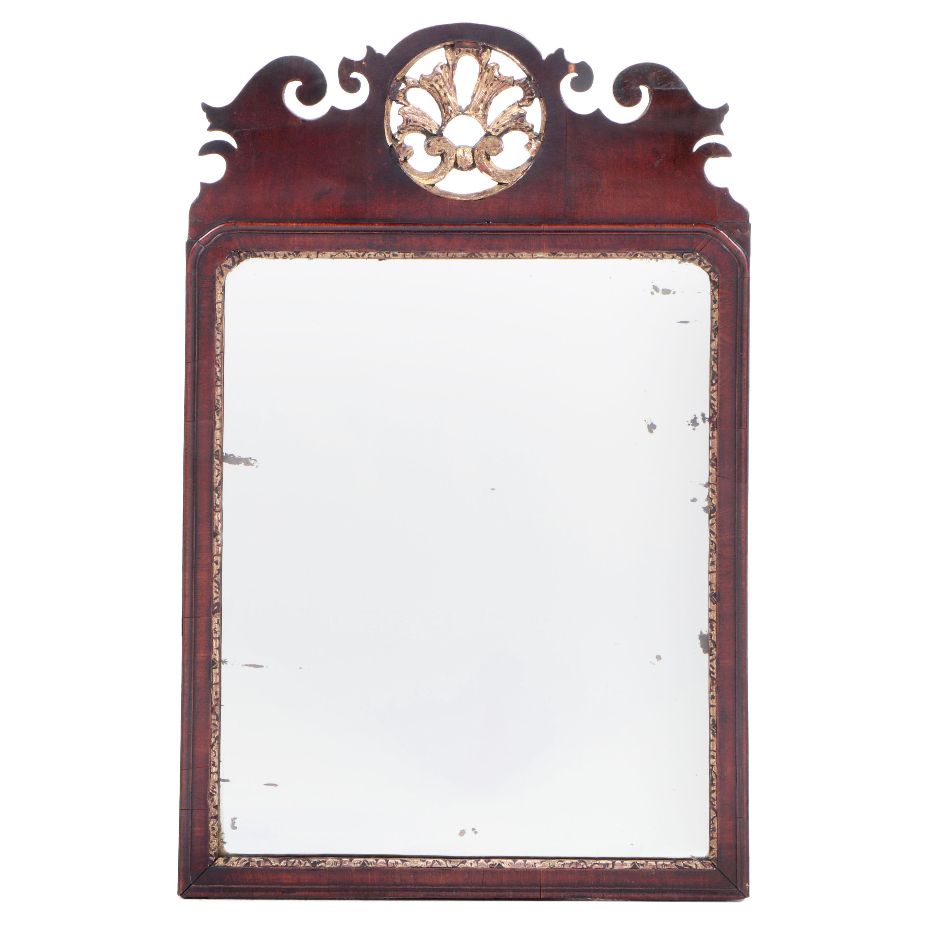 George III Mahogany and Parcel-Gilt Fret-Carved Mirror, Late 18th Century