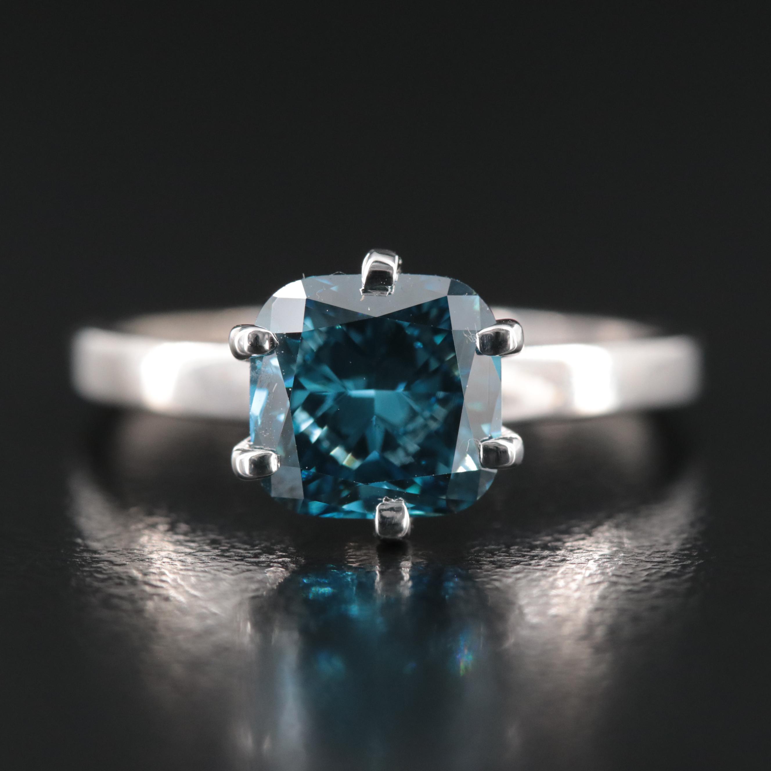18K 2.52 CT (Origin Undetermined) Fancy Dark Blue Diamond Solitaire Ring