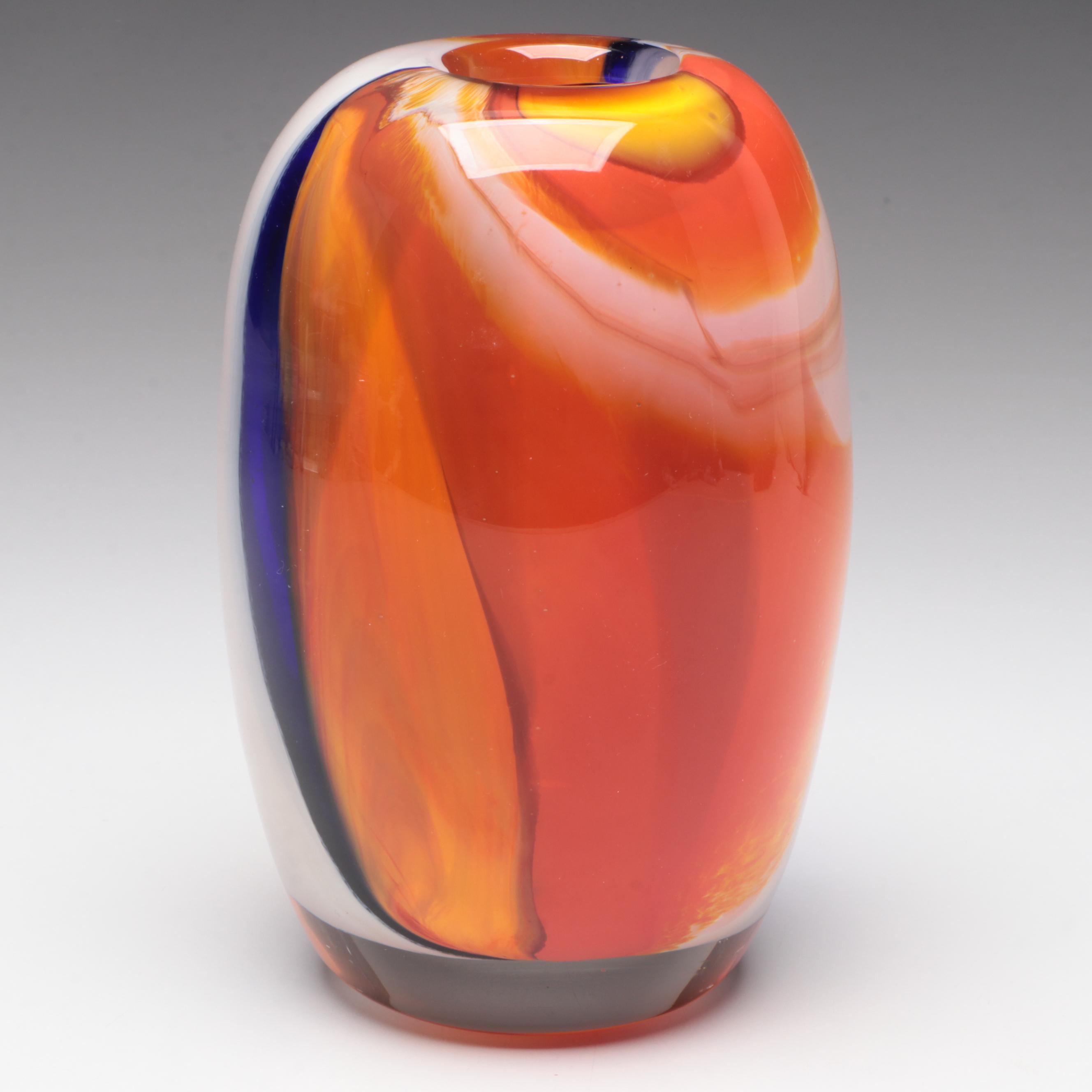 Dominick Labino Handblown Multicolor Studio Art Glass Vase, 1983