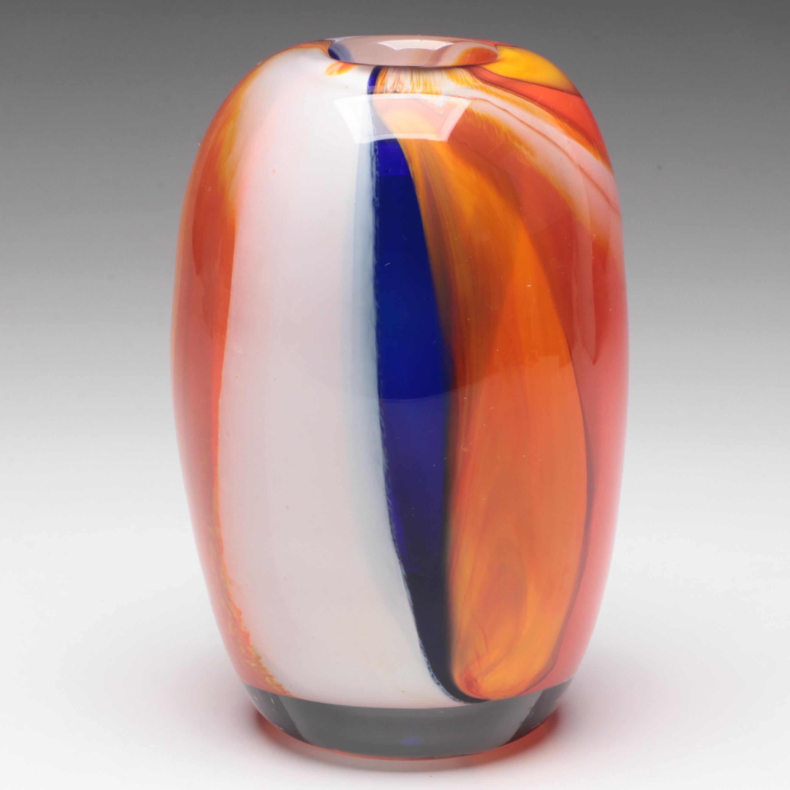 Dominick Labino Handblown Multicolor Studio Art Glass Vase, 1983