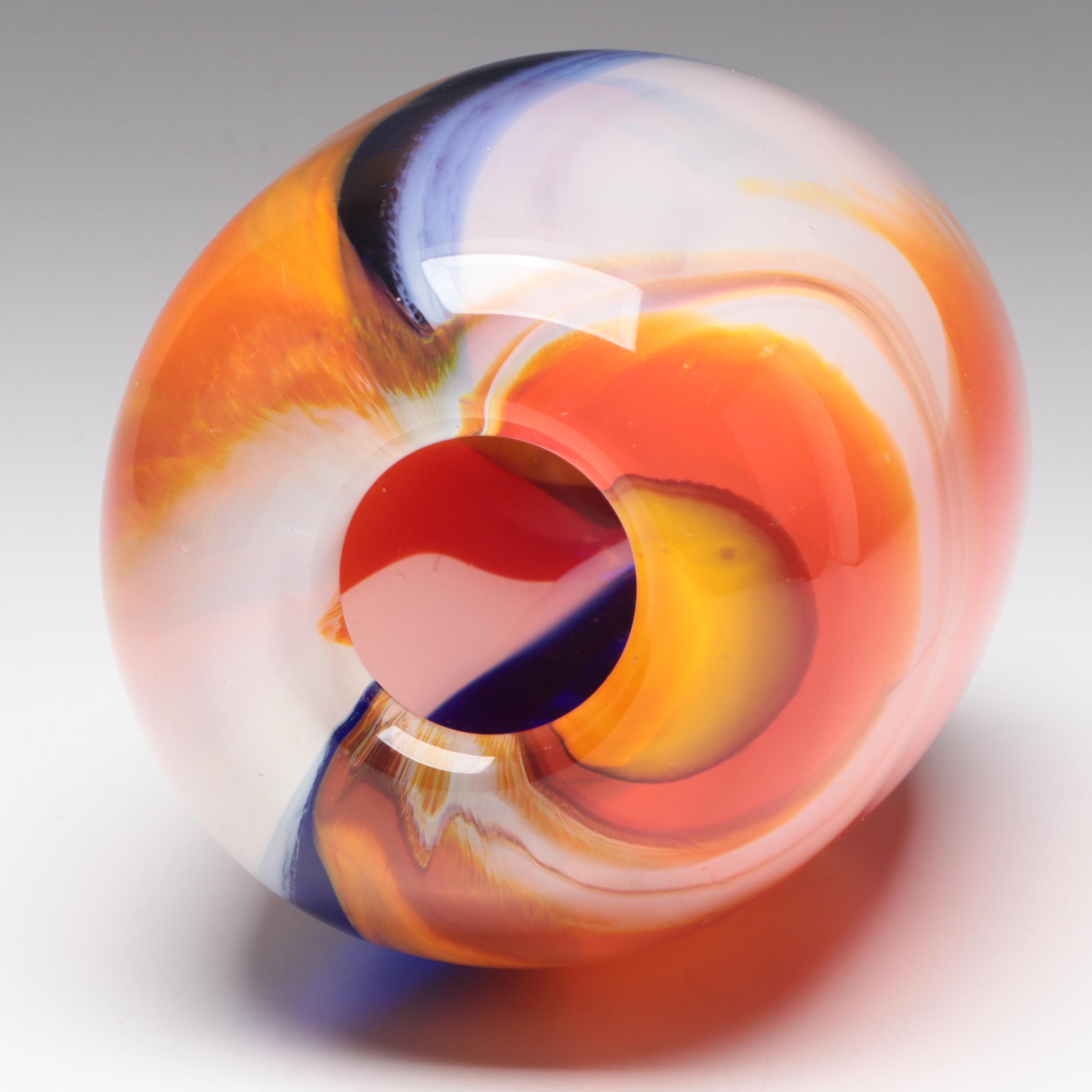 Dominick Labino Handblown Multicolor Studio Art Glass Vase, 1983