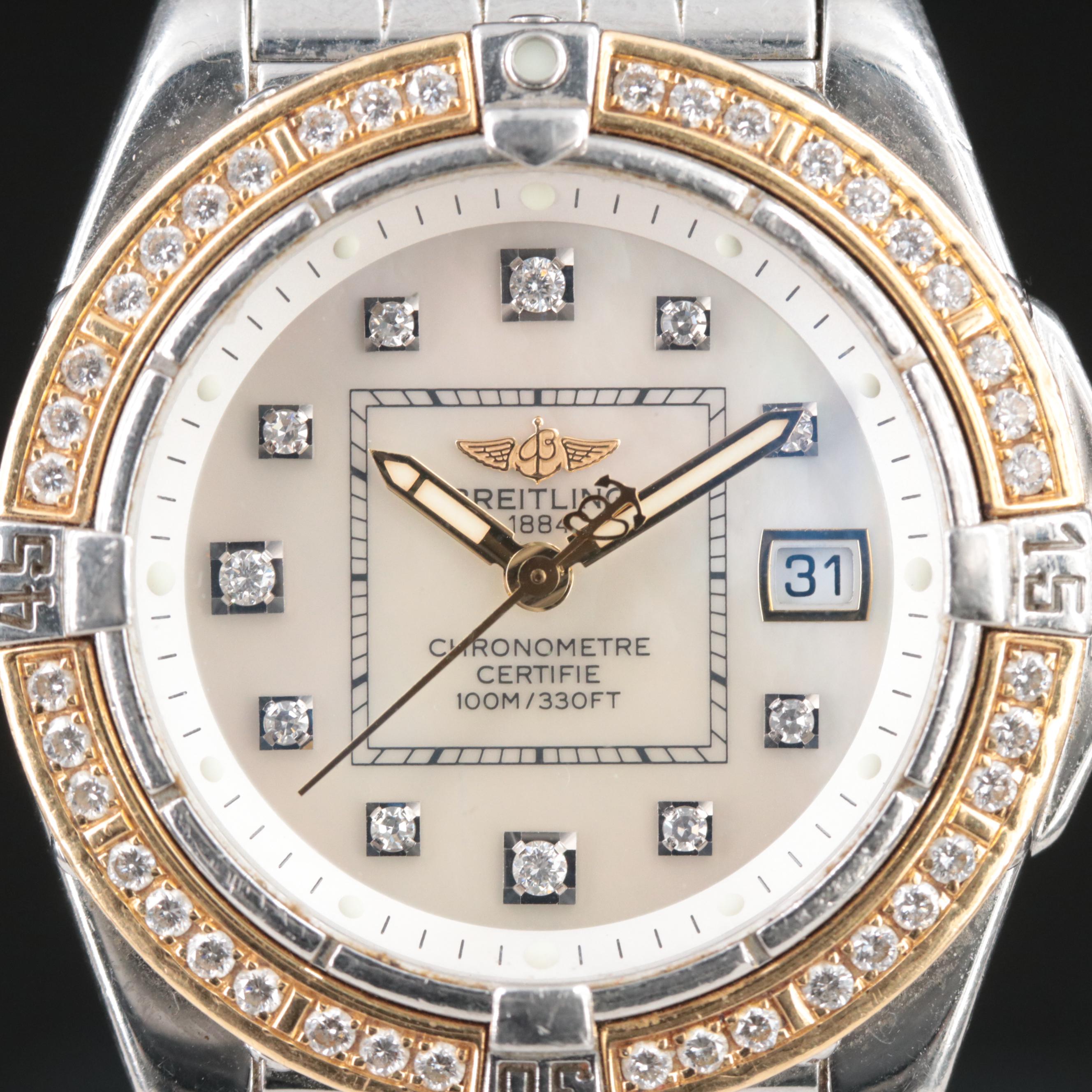 2004 Breitling Cockpit Quartz Watch with Mother-of-Pearl and Diamond Dial