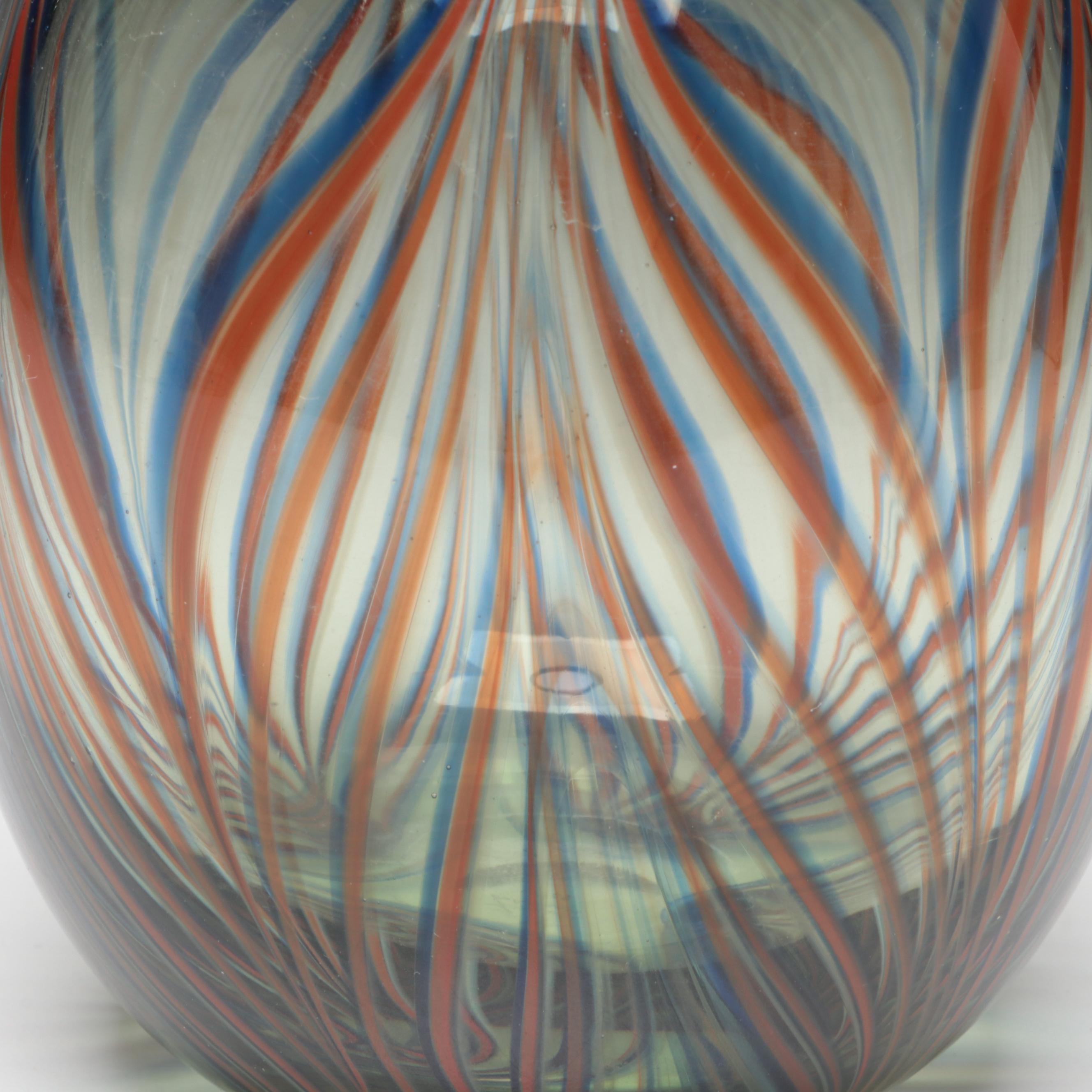 Dominick Labino Handblown Pulled Feather Studio Art Glass Vase, 1969