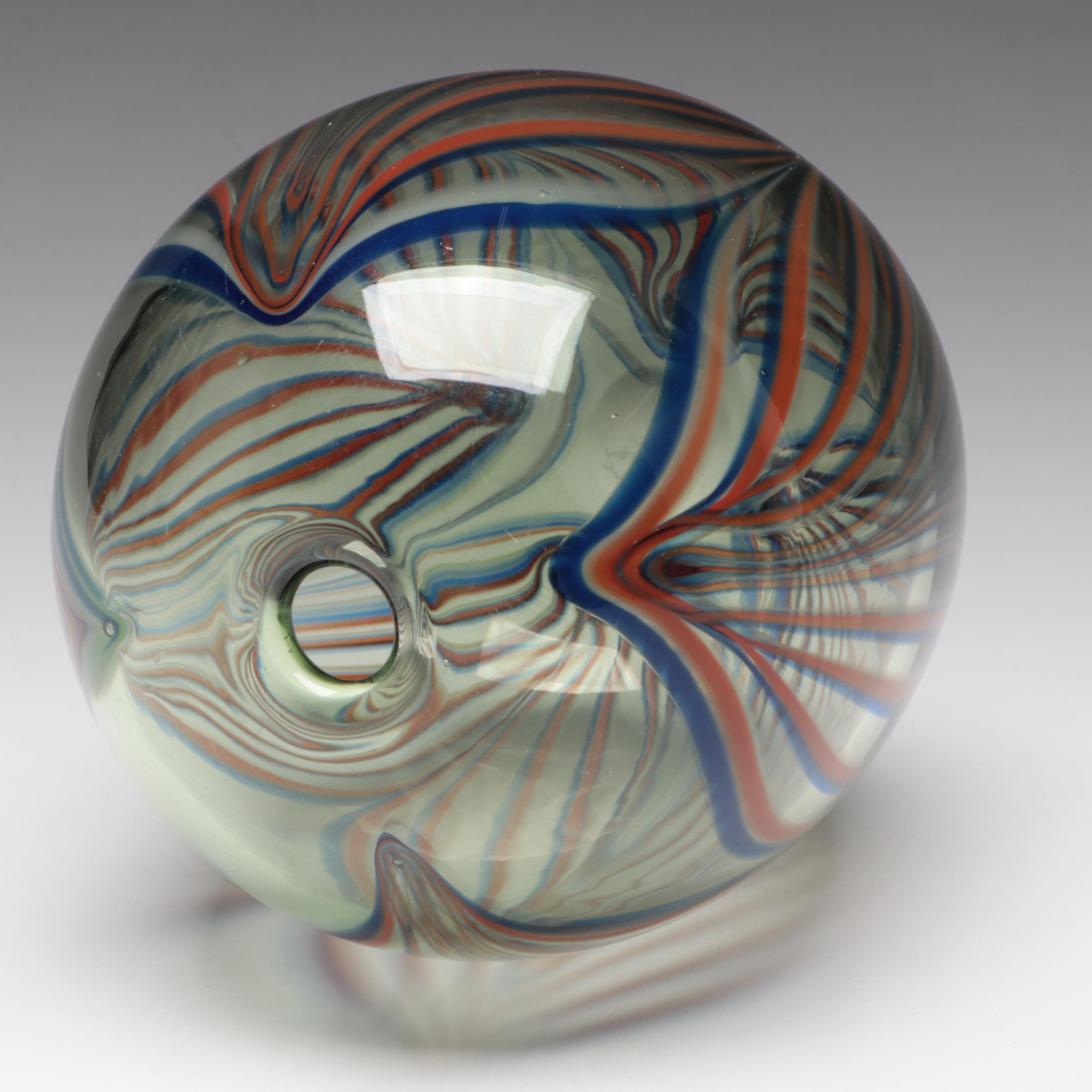 Dominick Labino Handblown Pulled Feather Studio Art Glass Vase, 1969