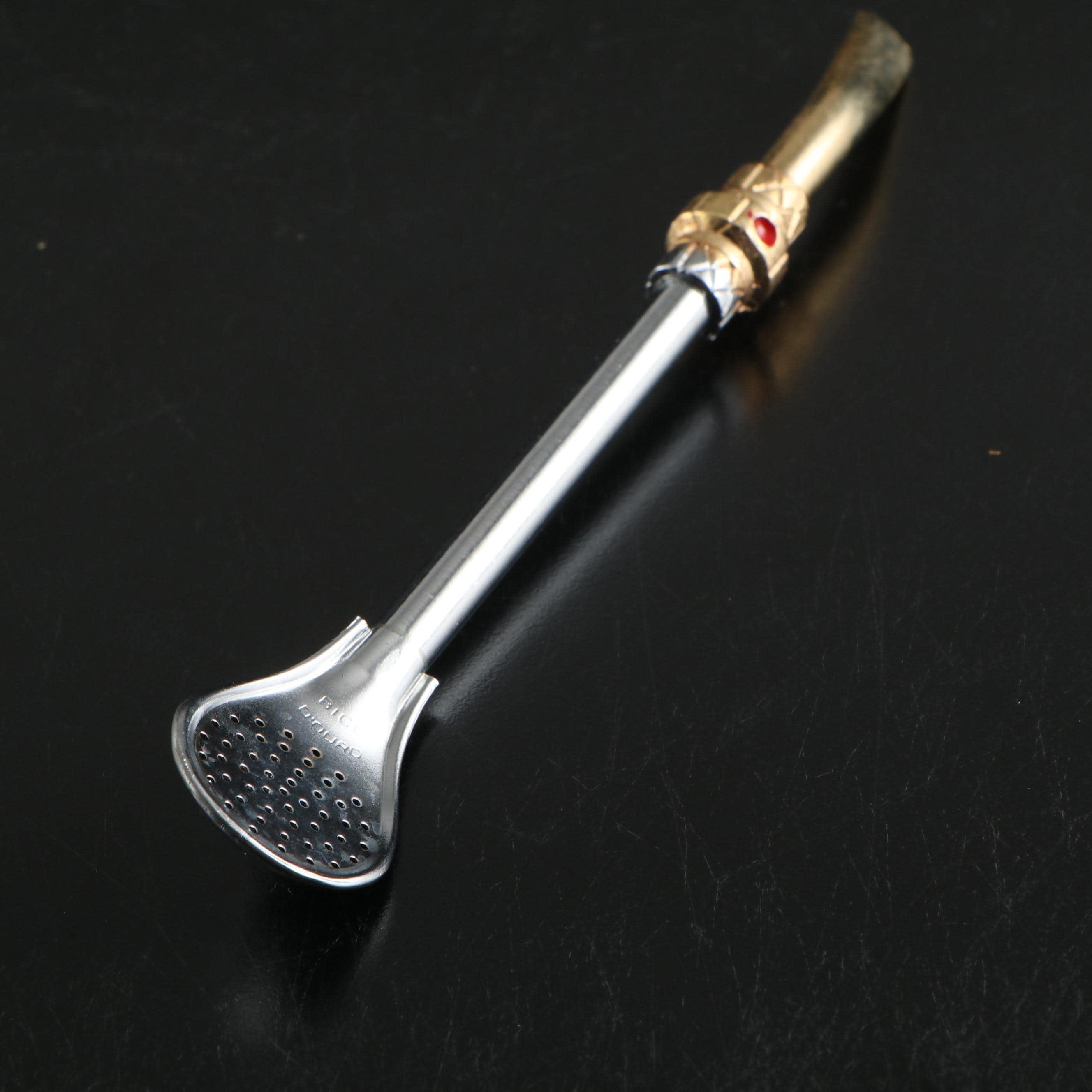 Ceramic and Leather Yerba Mate Cup and Metal Strainer Straw EBTH