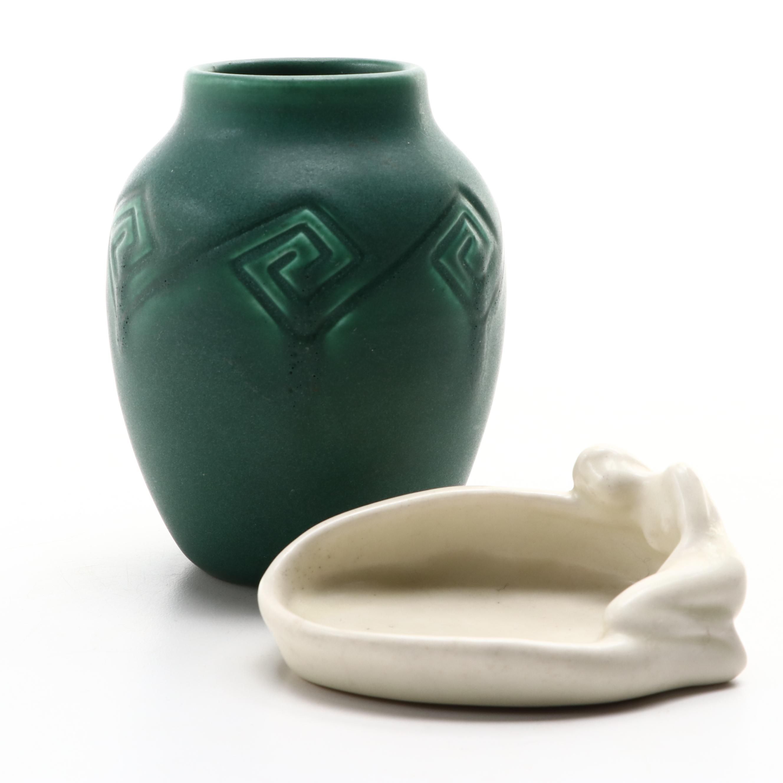 Rookwood Pottery Ceramic Vase and Figural Pin Tray, Early to Mid-20th Century