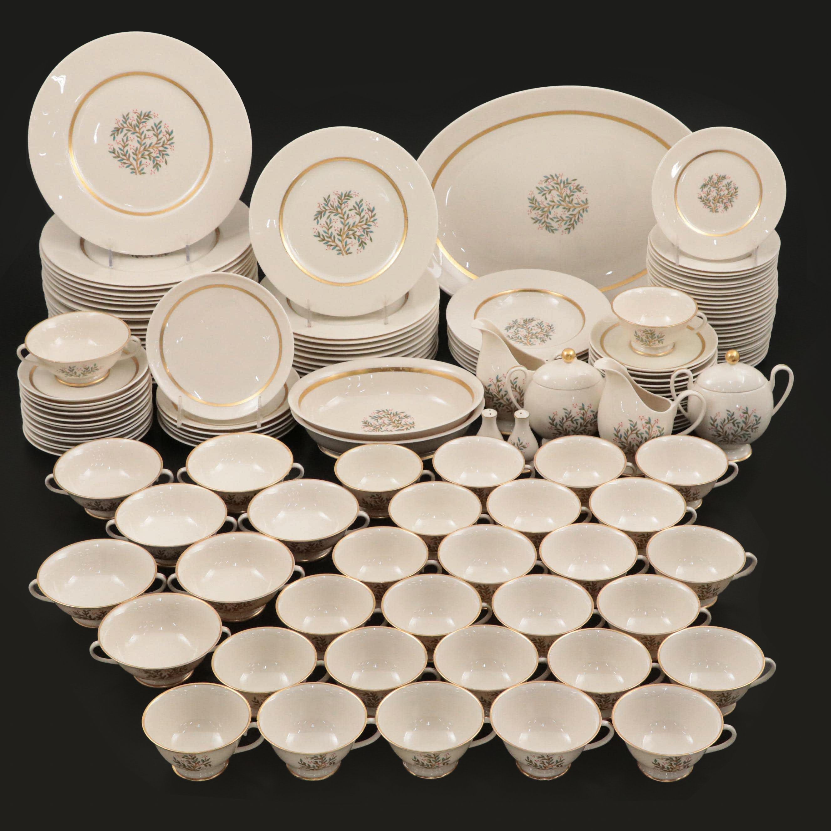 Franciscan "Fremont" Gold Trim Porcelain Dinner Plates, Saucers, and More