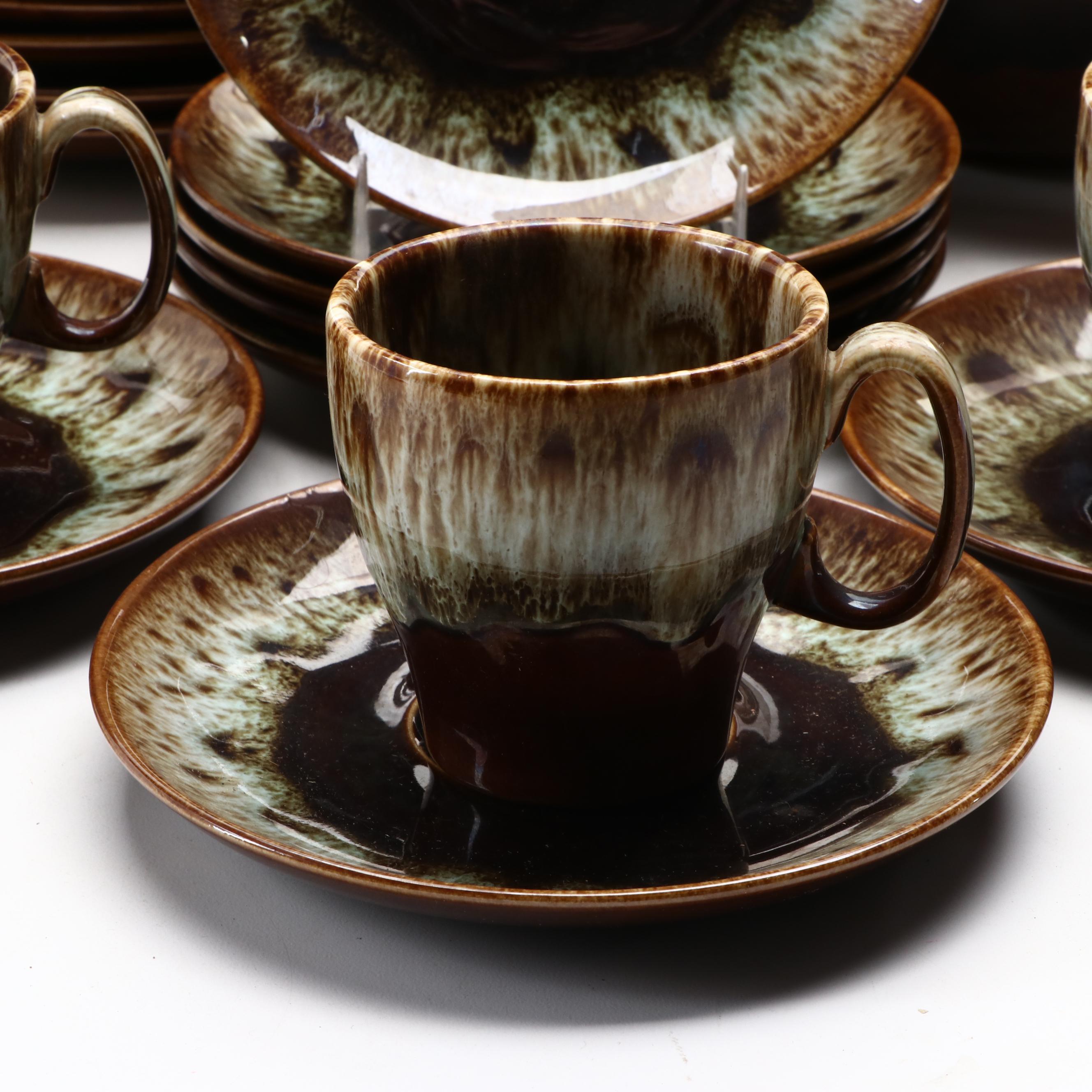 Harker Pottery Style Brown Drip Glazed Stoneware Dinnerware